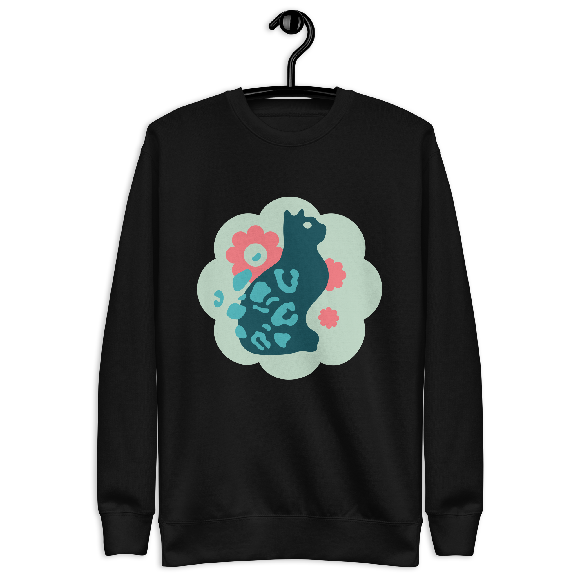 Unisex Cute Cat Floral Premium Printed Sweatshirt charcoal-heather