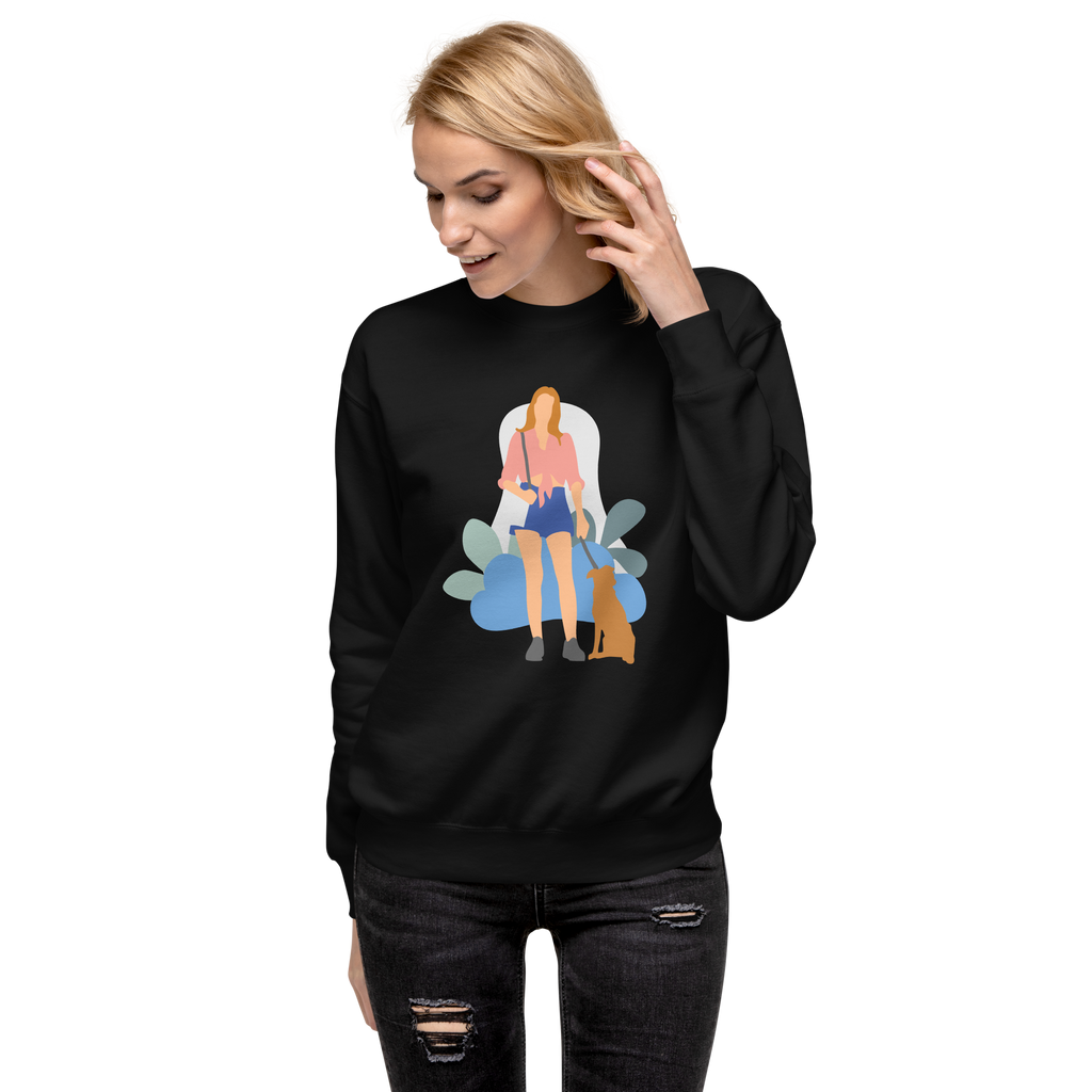 Unisex Girl With Dog Premium Printed Sweatshirt black