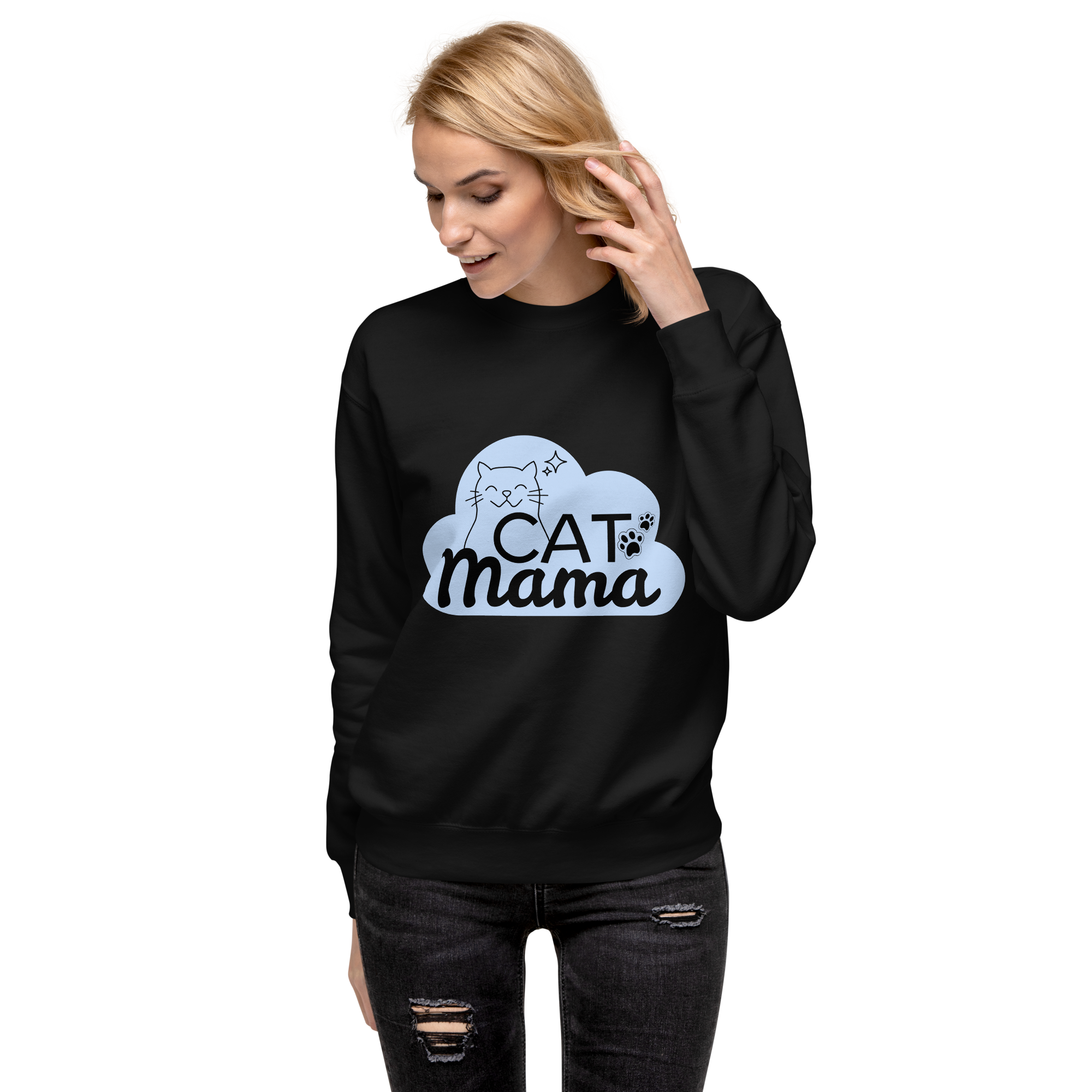 Unisex Cat Mama Premium Printed Sweatshirt charcoal-heather