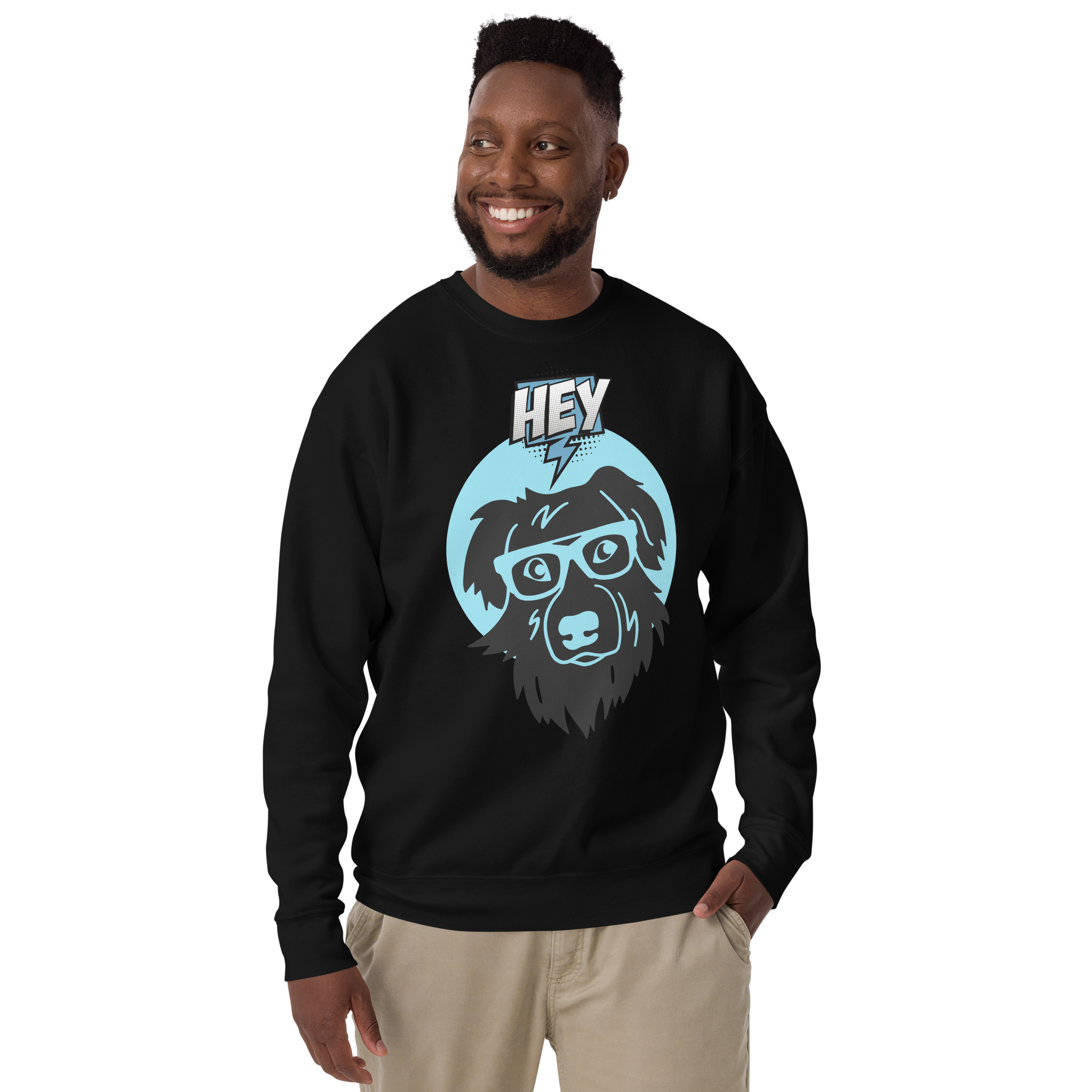 Unisex Hey Dog Graphic Premium Printed Sweatshirt white