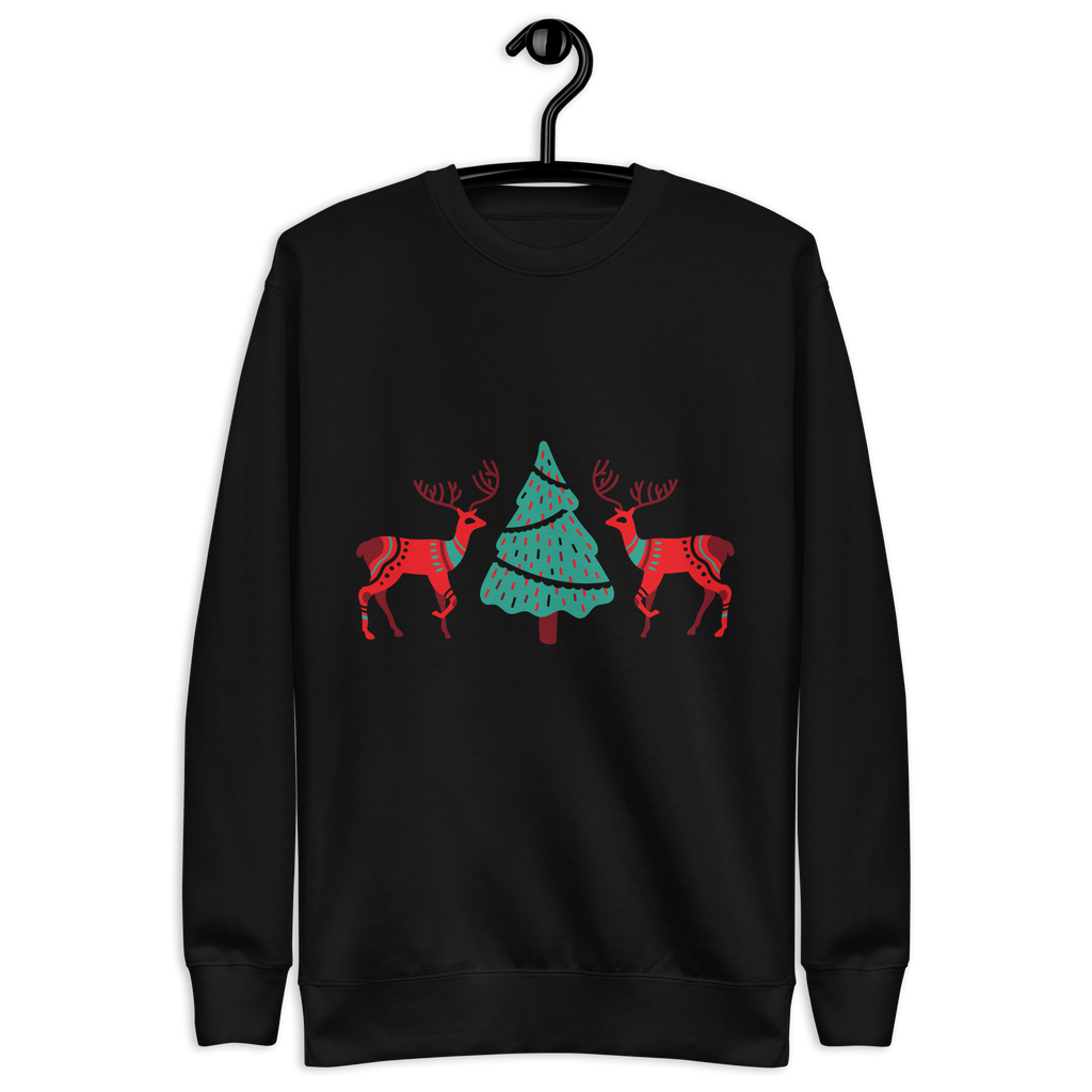 Unisex Reindeer With Christmas Tree Premium Printed Sweatshirt 