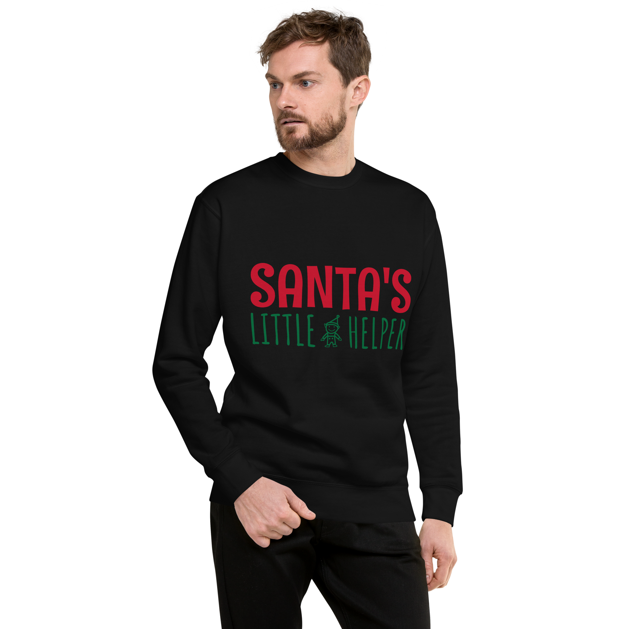 Unisex Santa S Little Helper Premium Printed Sweatshirt white