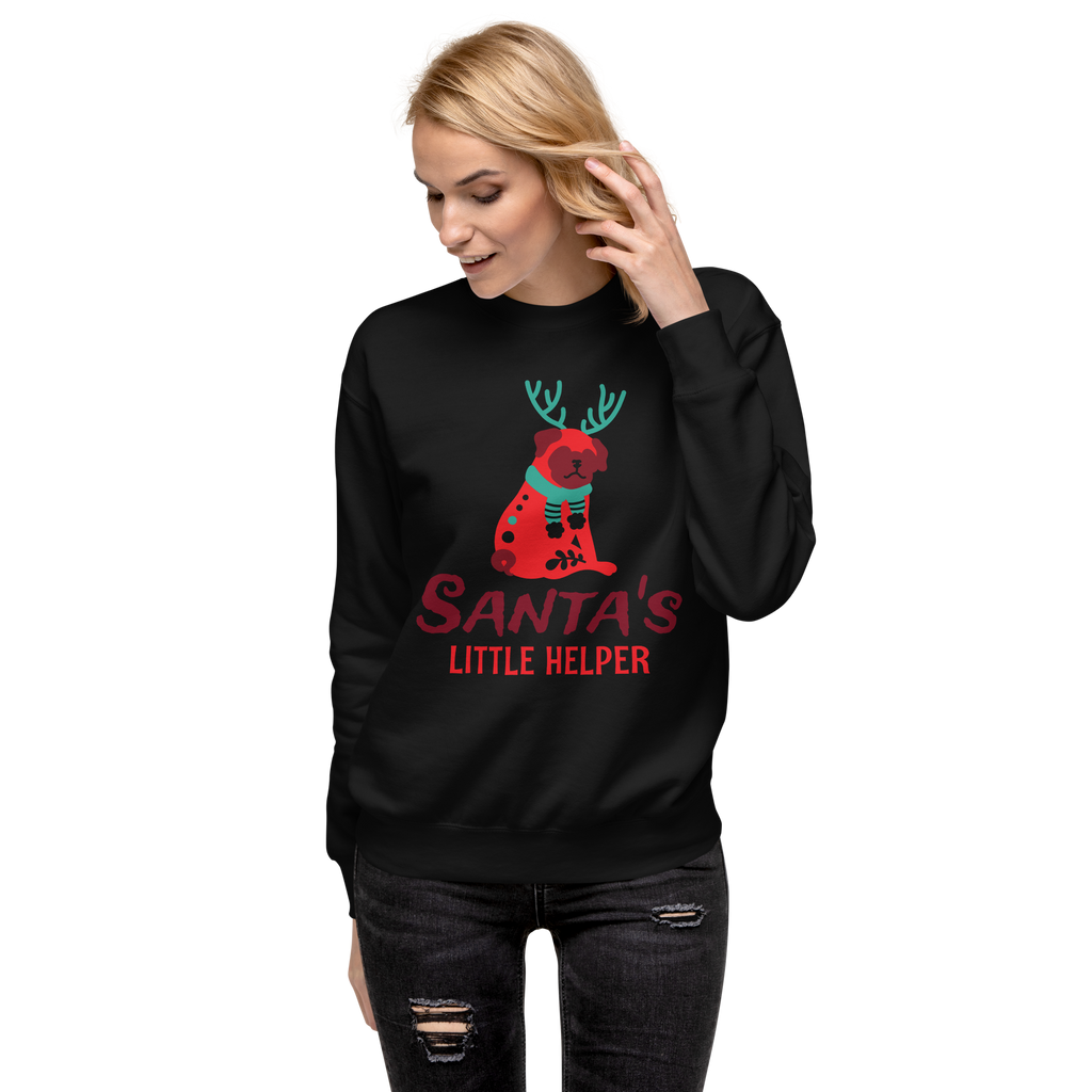 Unisex Santas Little Helper Dog Premium Printed Sweatshirt team-red