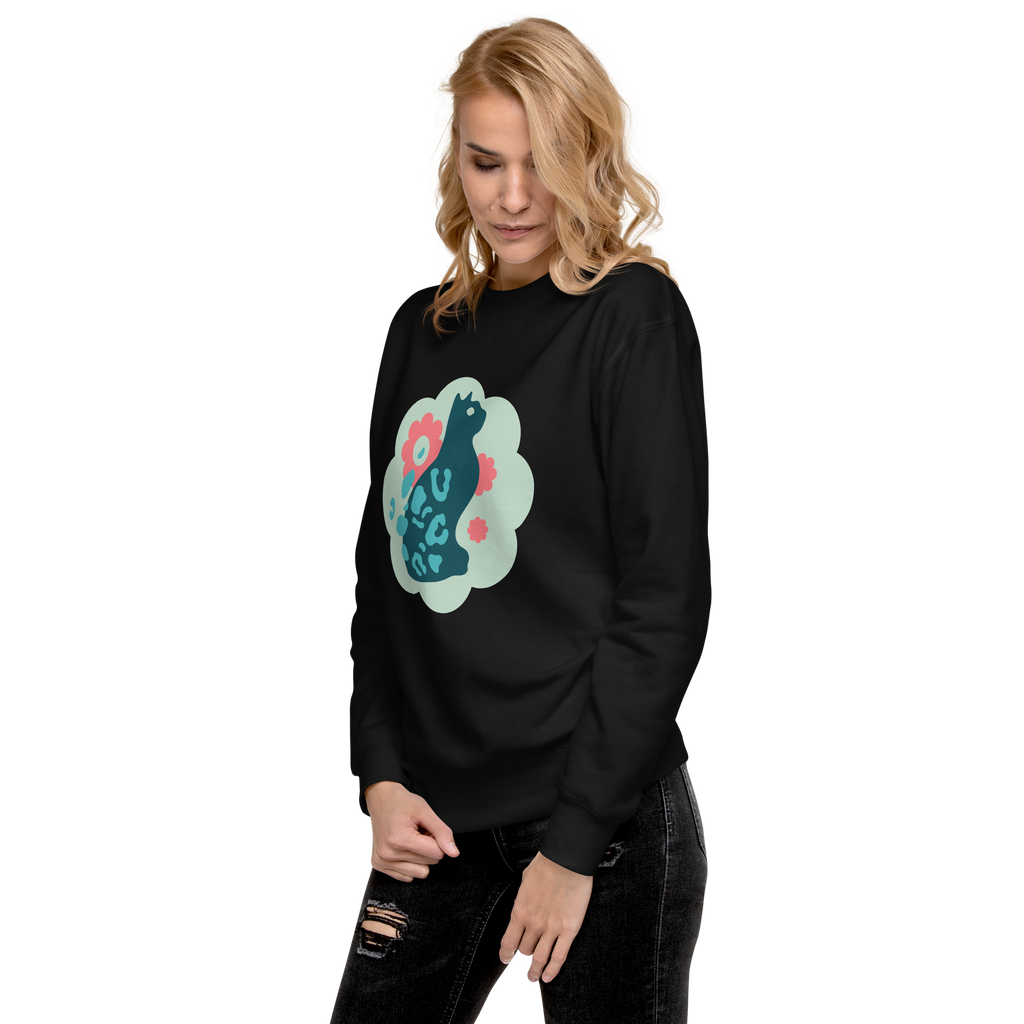 Unisex Cute Cat Floral Premium Printed Sweatshirt navy-blazer