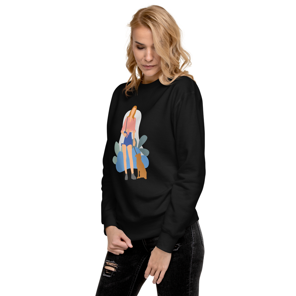 Unisex Girl With Dog Premium Printed Sweatshirt black