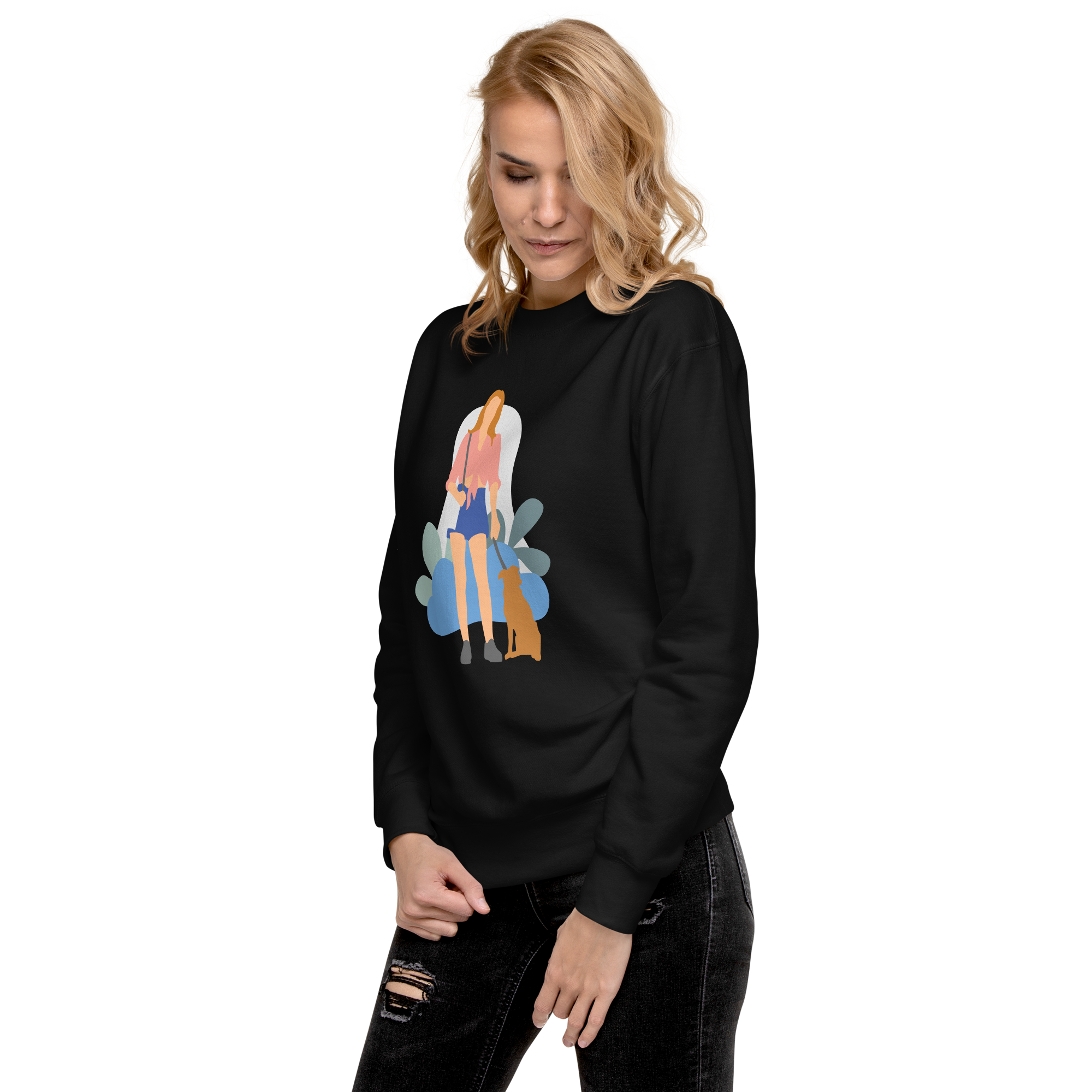 Unisex Girl With Dog Premium Printed Sweatshirt black