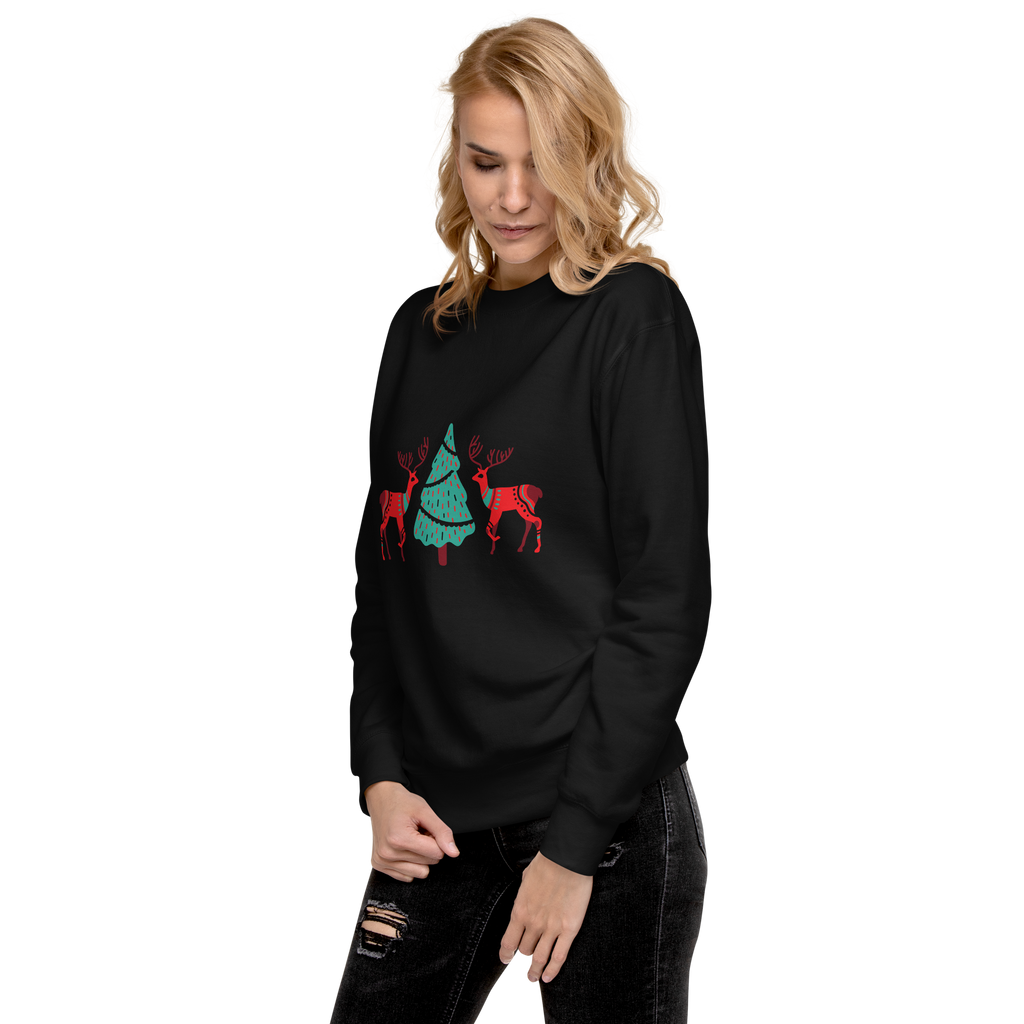 Unisex Reindeer With Christmas Tree Premium Printed Sweatshirt 
