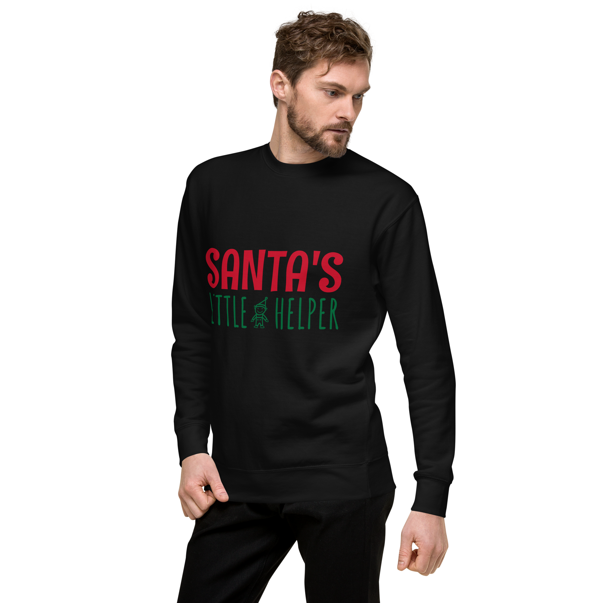 Unisex Santa S Little Helper Premium Printed Sweatshirt white