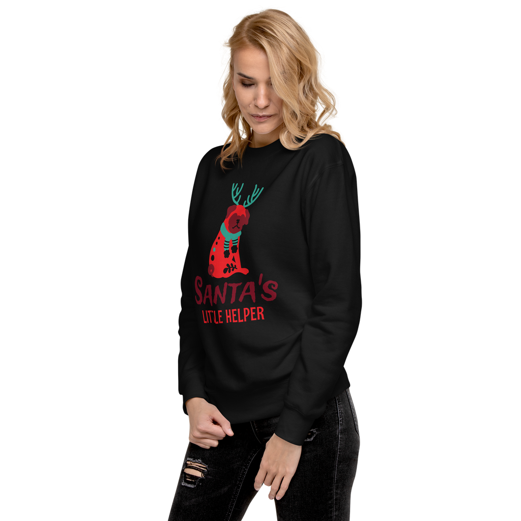 Unisex Santas Little Helper Dog Premium Printed Sweatshirt team-red