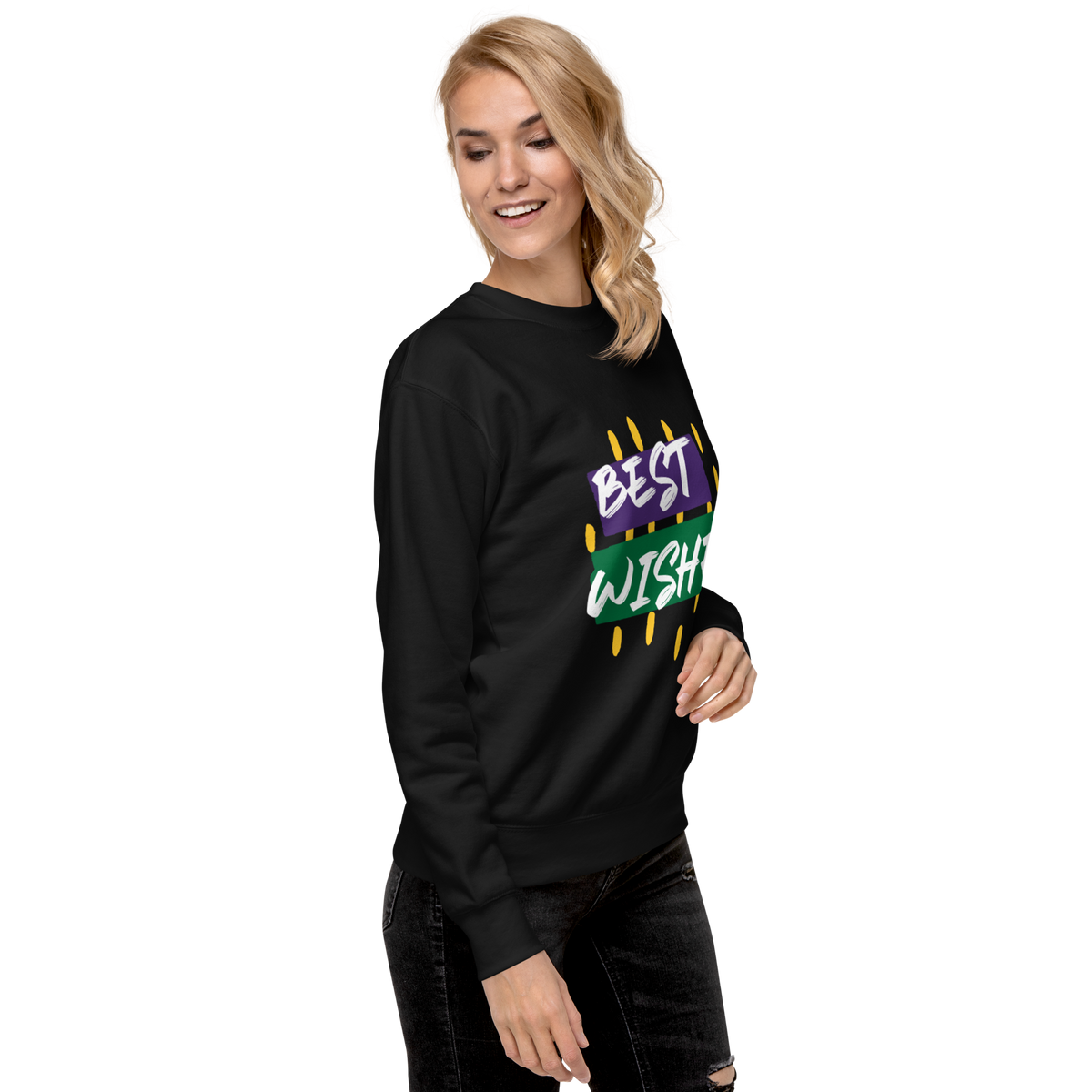 Unisex Best Wishes Premium Printed Sweatshirt black