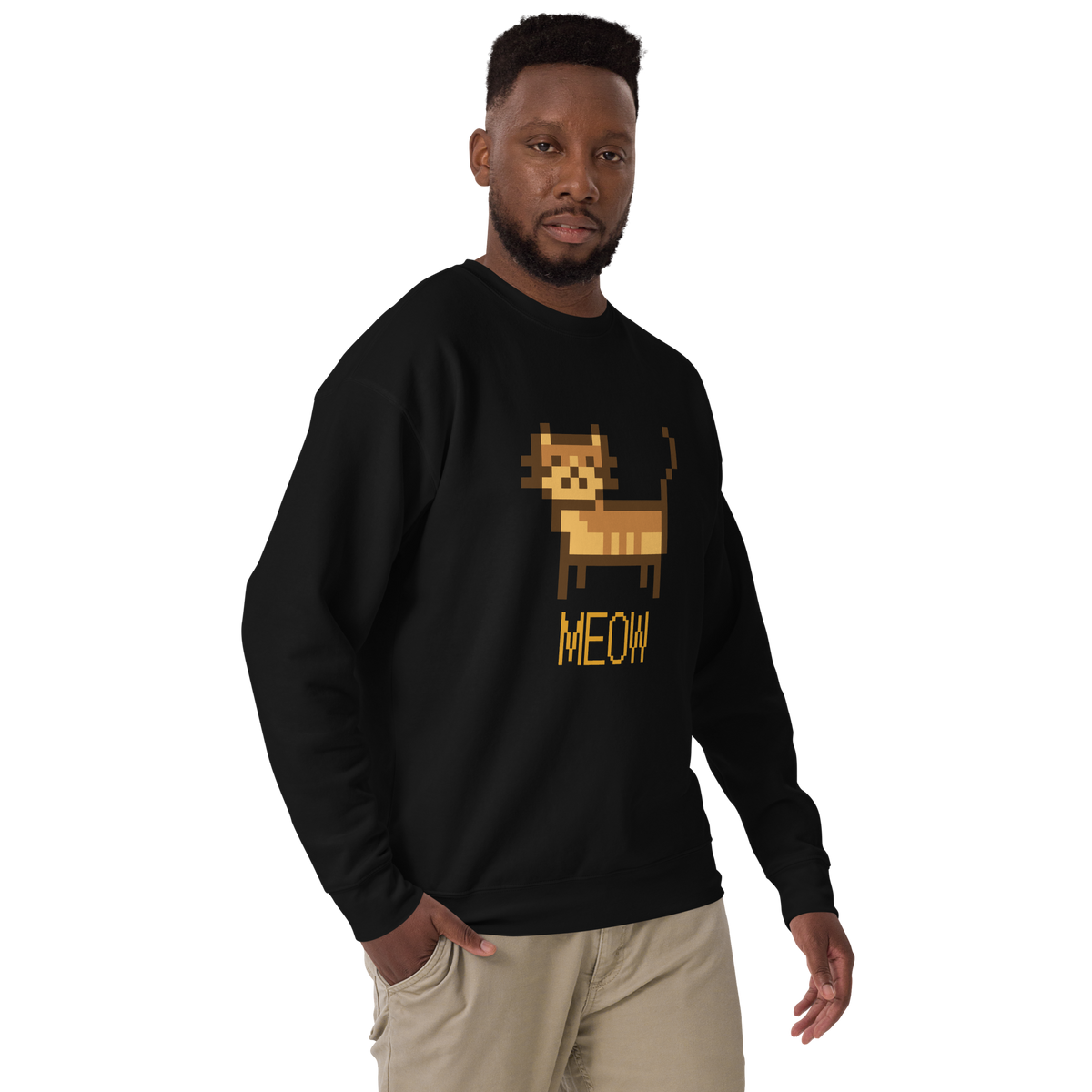 Unisex Pixel Cat Meow Premium Printed Sweatshirt charcoal-heather