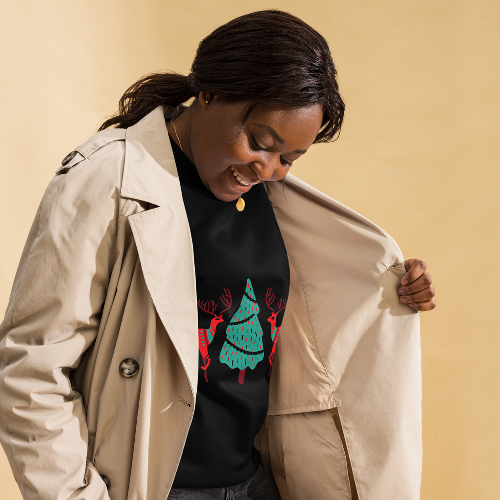 Unisex Reindeer With Christmas Tree Premium Printed Sweatshirt 