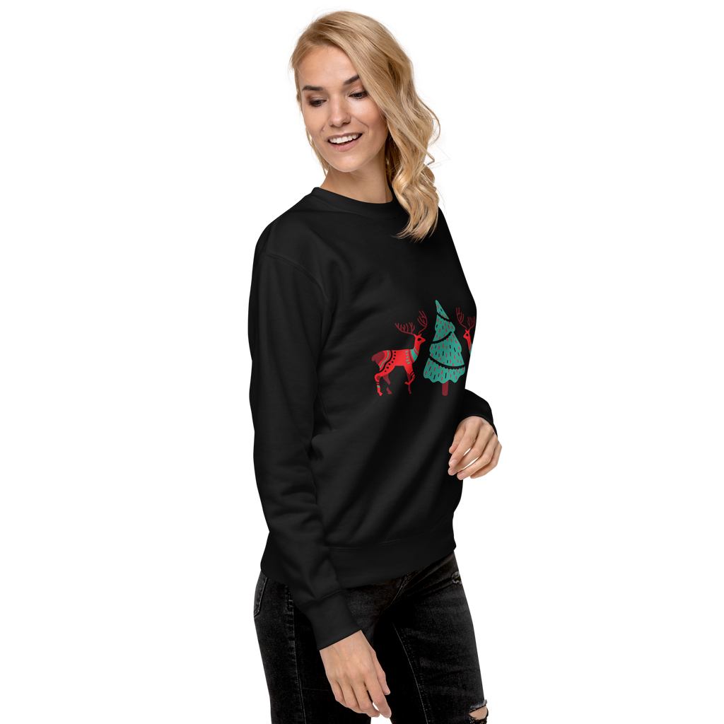 Unisex Reindeer With Christmas Tree Premium Printed Sweatshirt 