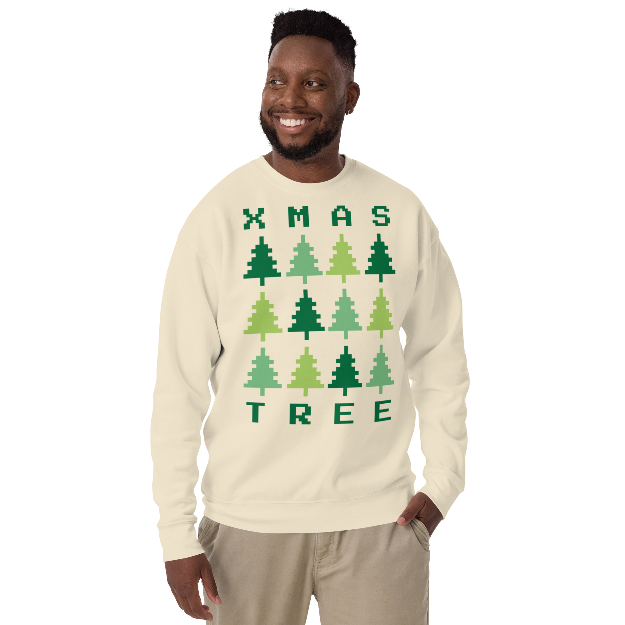 Unisex Xmas Tree Retro Premium Printed Sweatshirt 