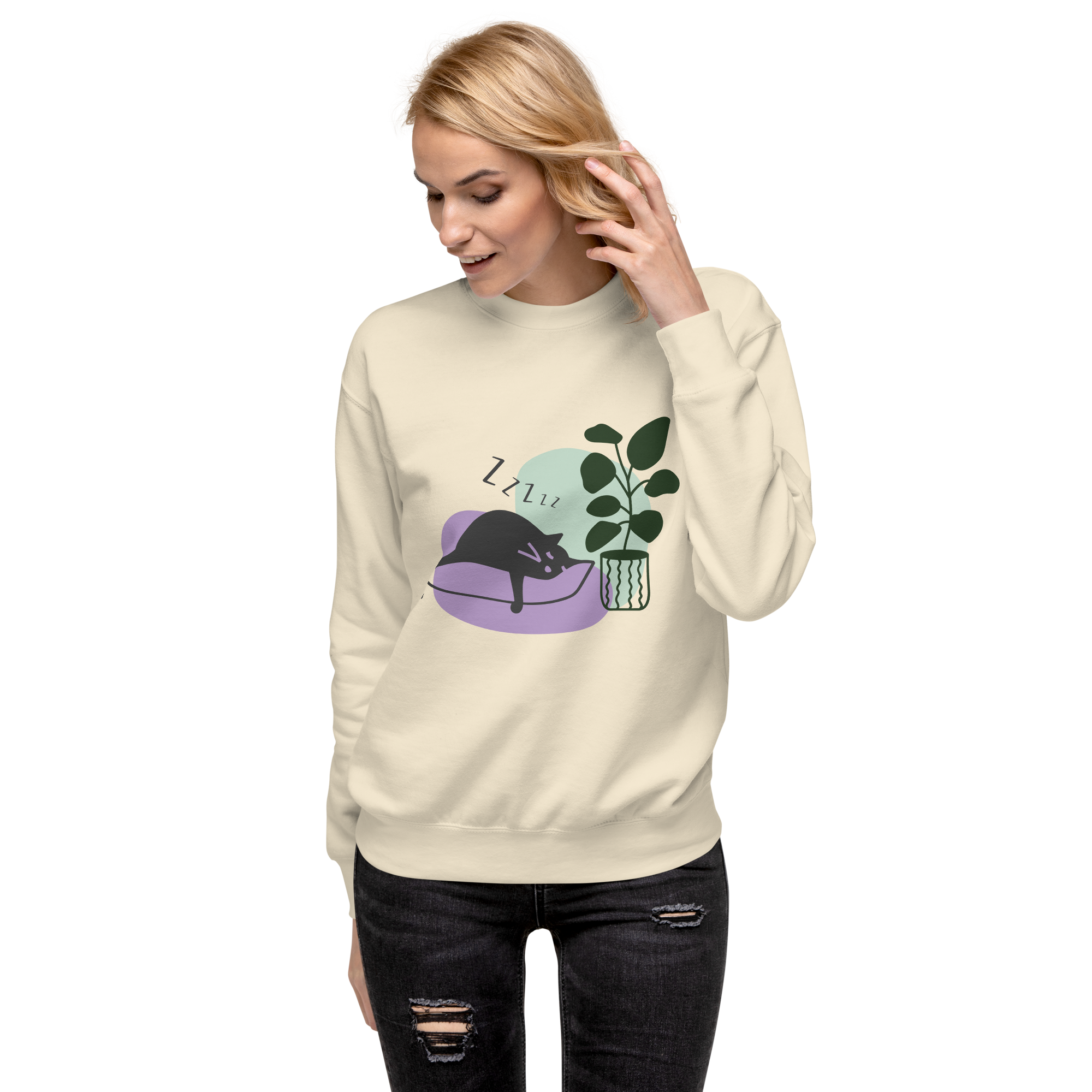 Unisex Cat Couch Premium Printed Sweatshirt team-red