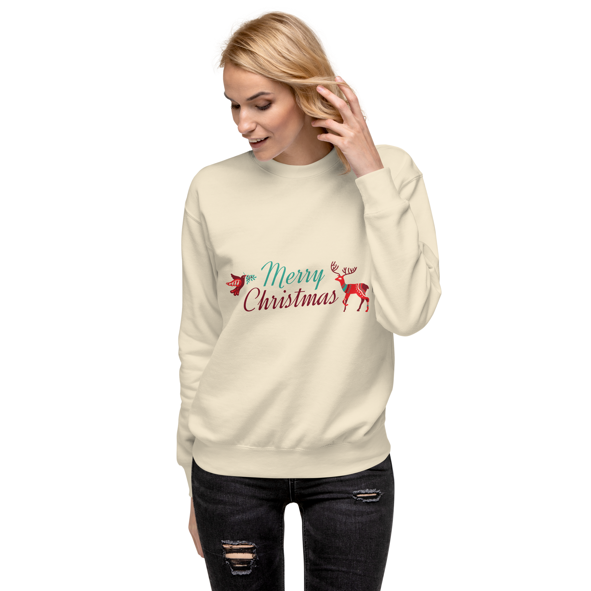 Unisex Deer Christmas Premium Printed Sweatshirt 1 bone