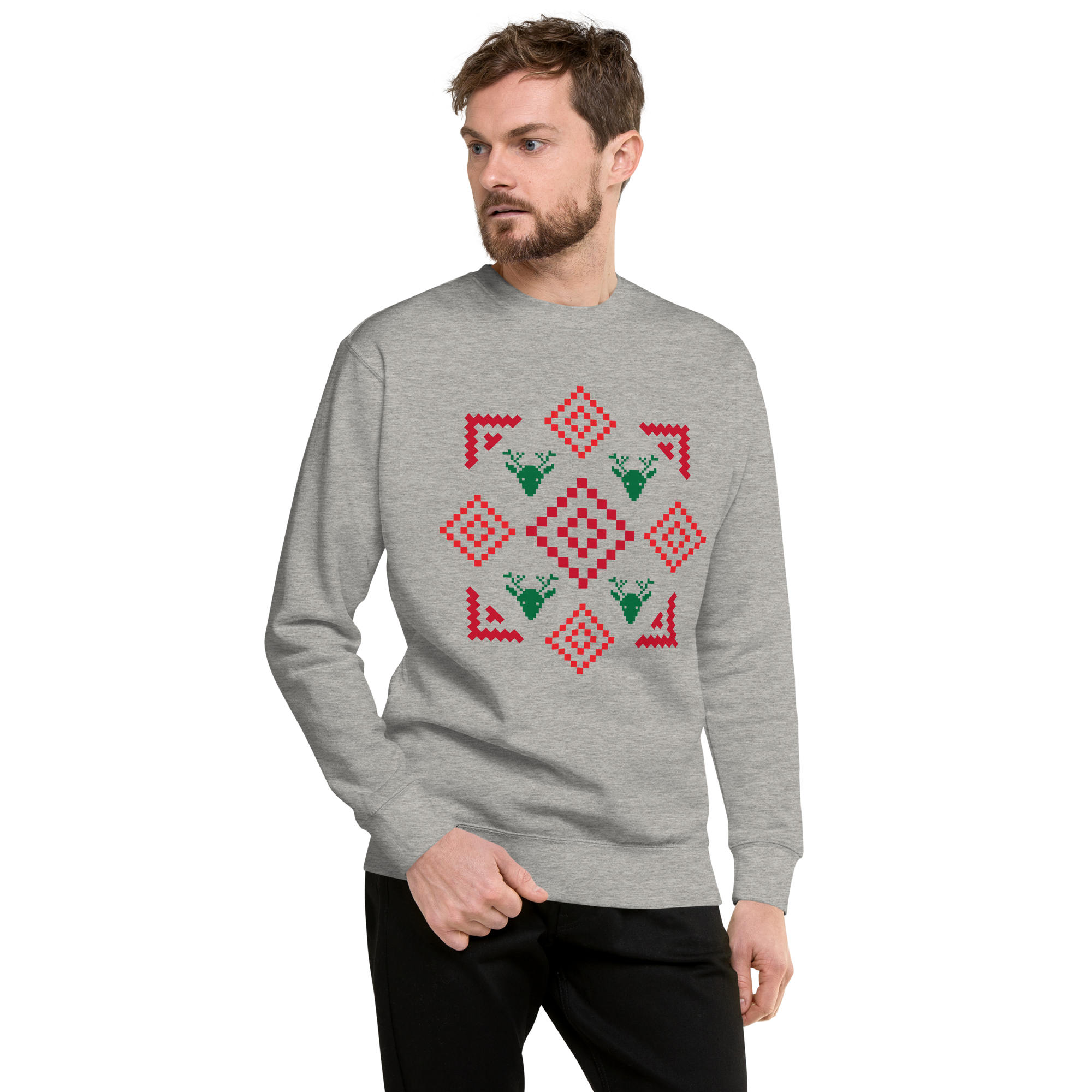 Unisex Geometric Christmas Pattern Premium Printed Sweatshirt team-red