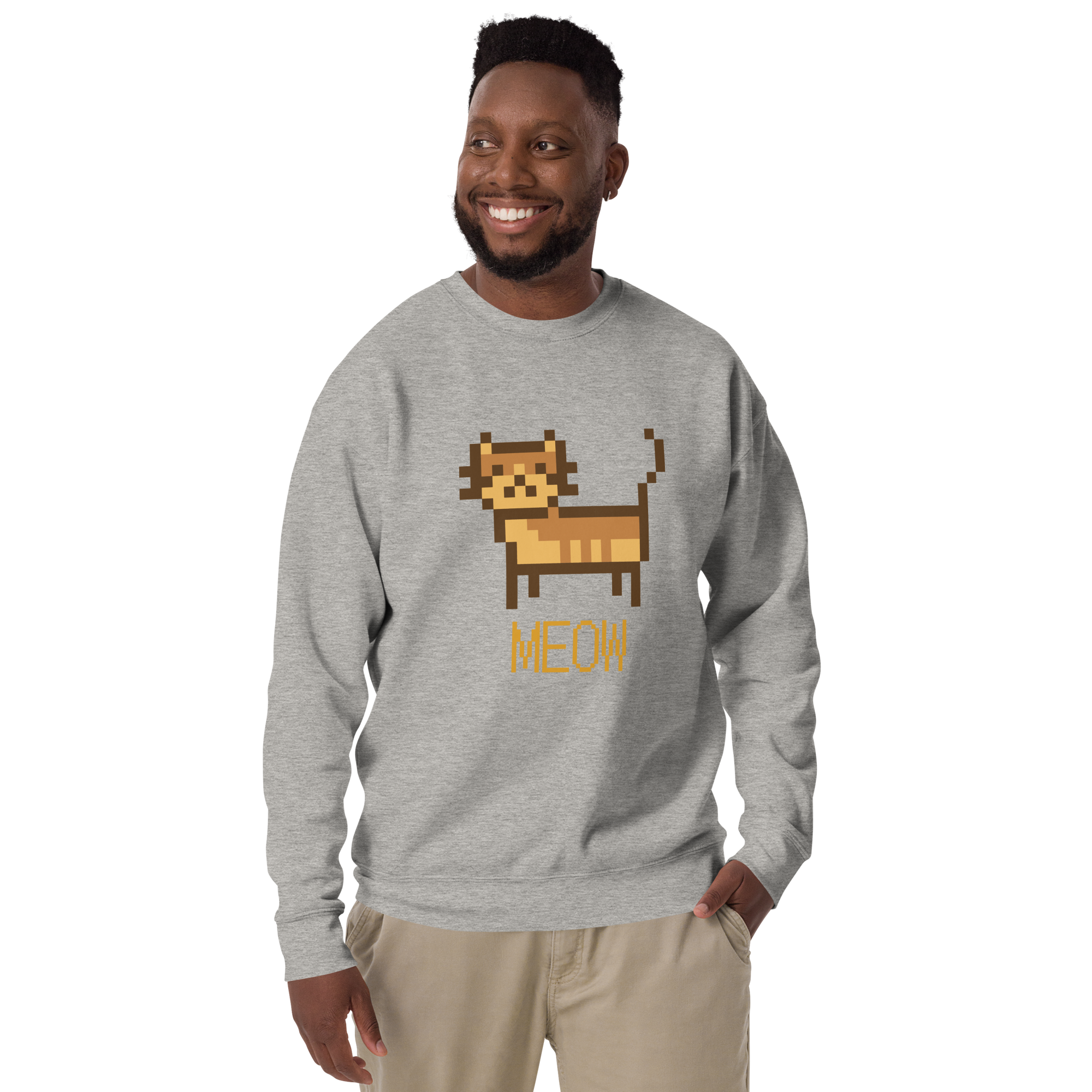 Unisex Pixel Cat Meow Premium Printed Sweatshirt black