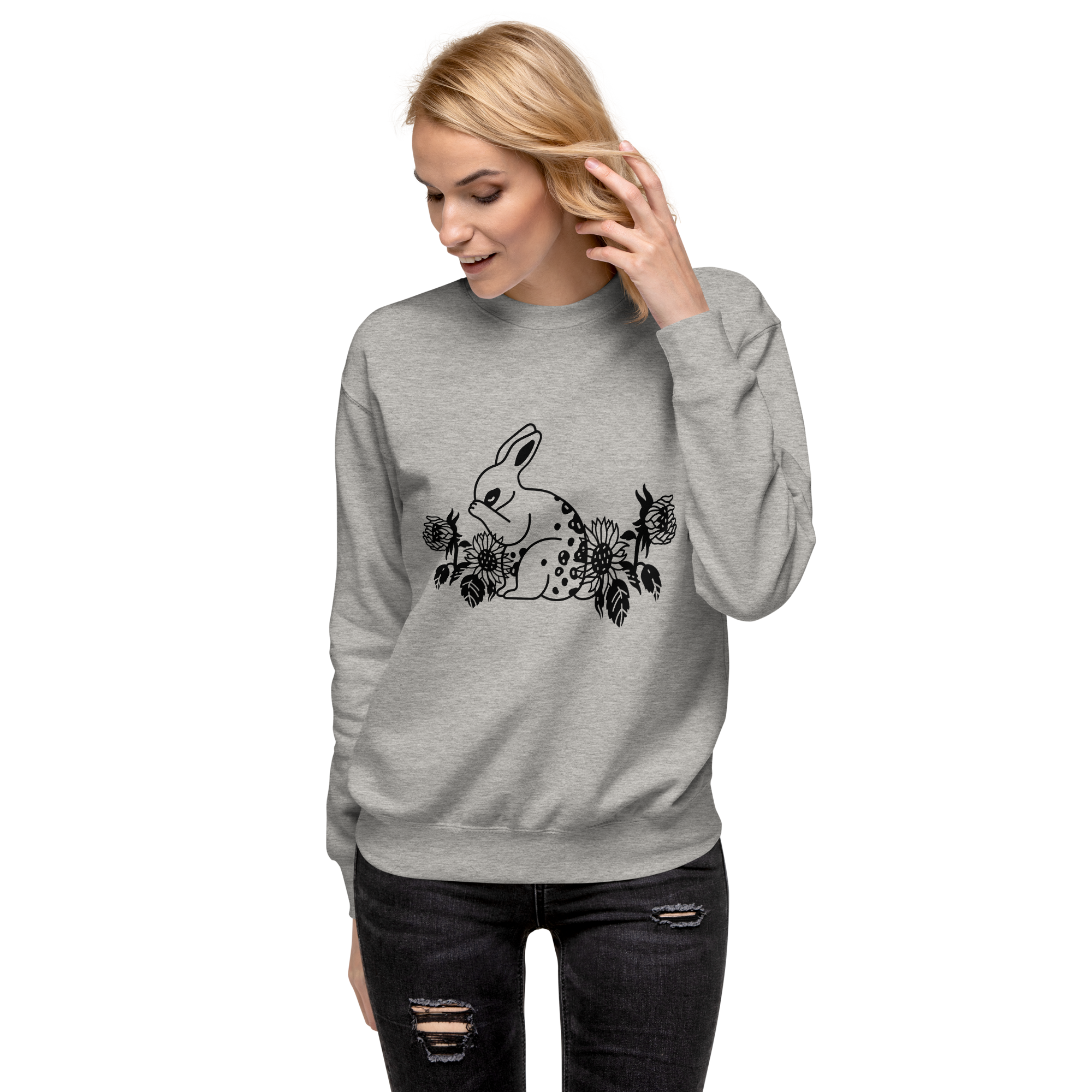 Unisex Floral Bunny Graphic Premium Printed Sweatshirt 