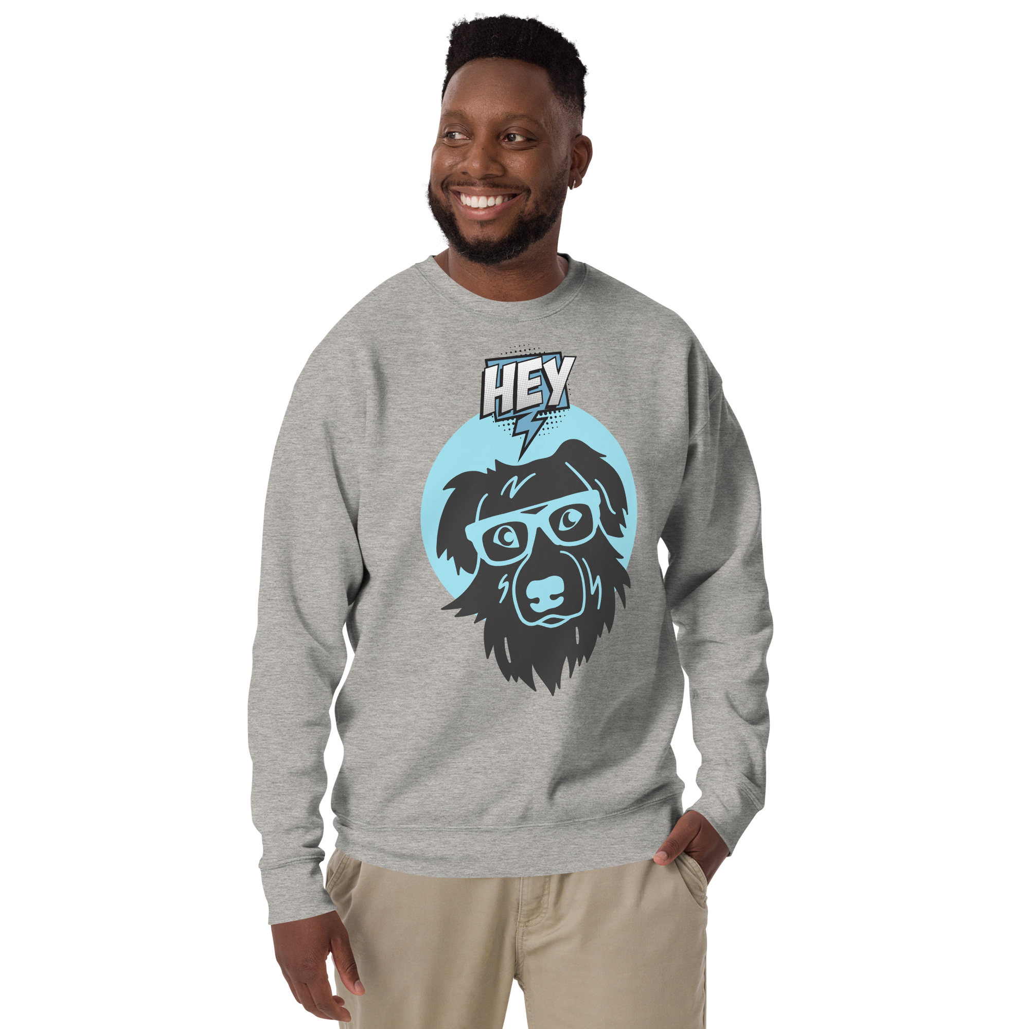 Unisex Hey Dog Graphic Premium Printed Sweatshirt charcoal-heather