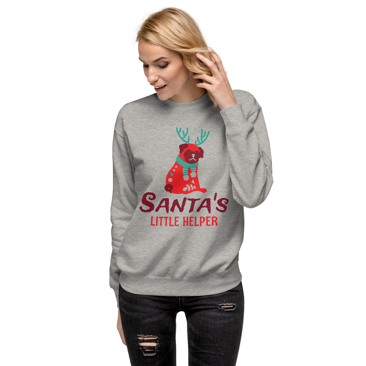 Unisex Santas Little Helper Dog Premium Printed Sweatshirt 