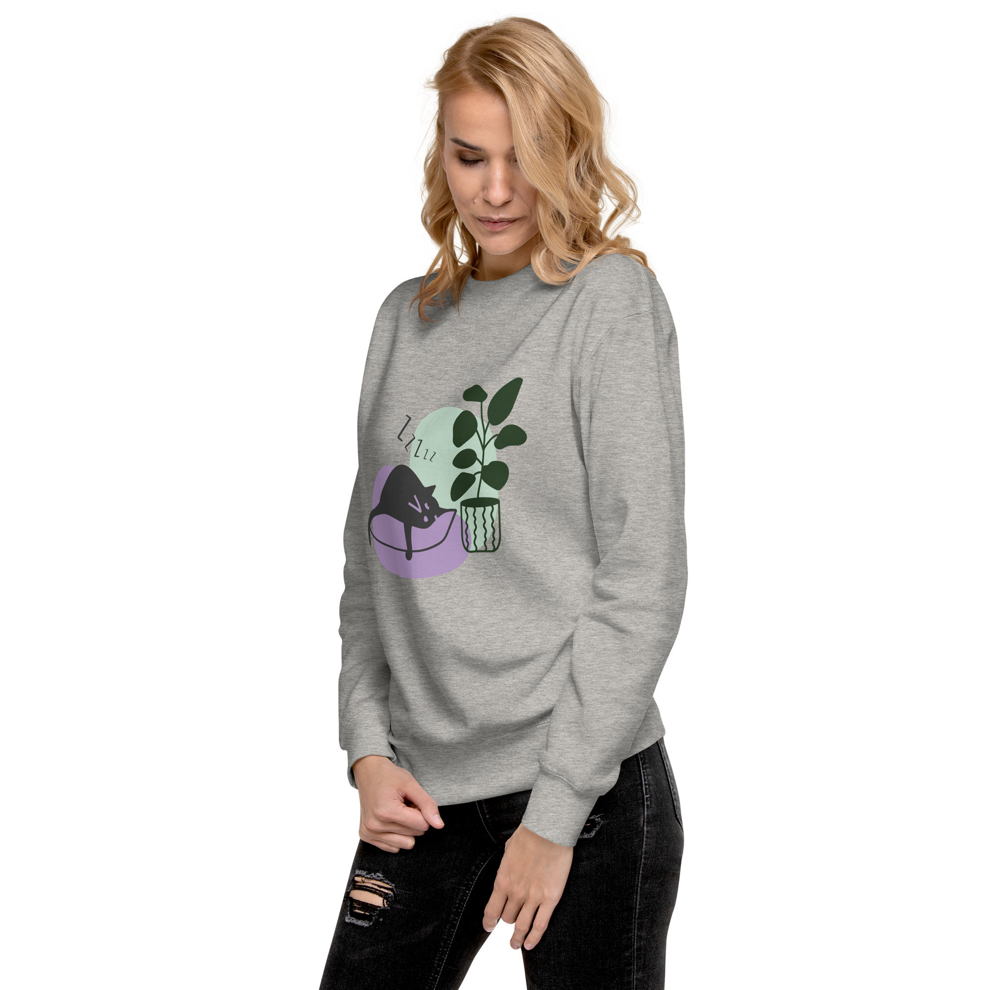 Unisex Cat Couch Premium Printed Sweatshirt forest-green