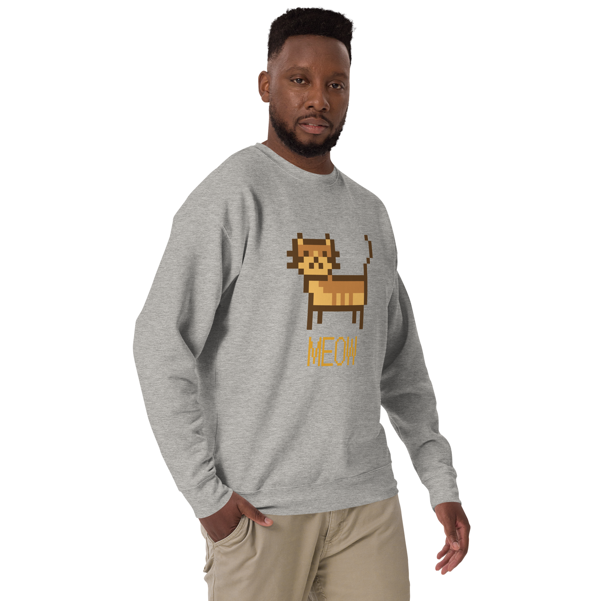 Unisex Pixel Cat Meow Premium Printed Sweatshirt black