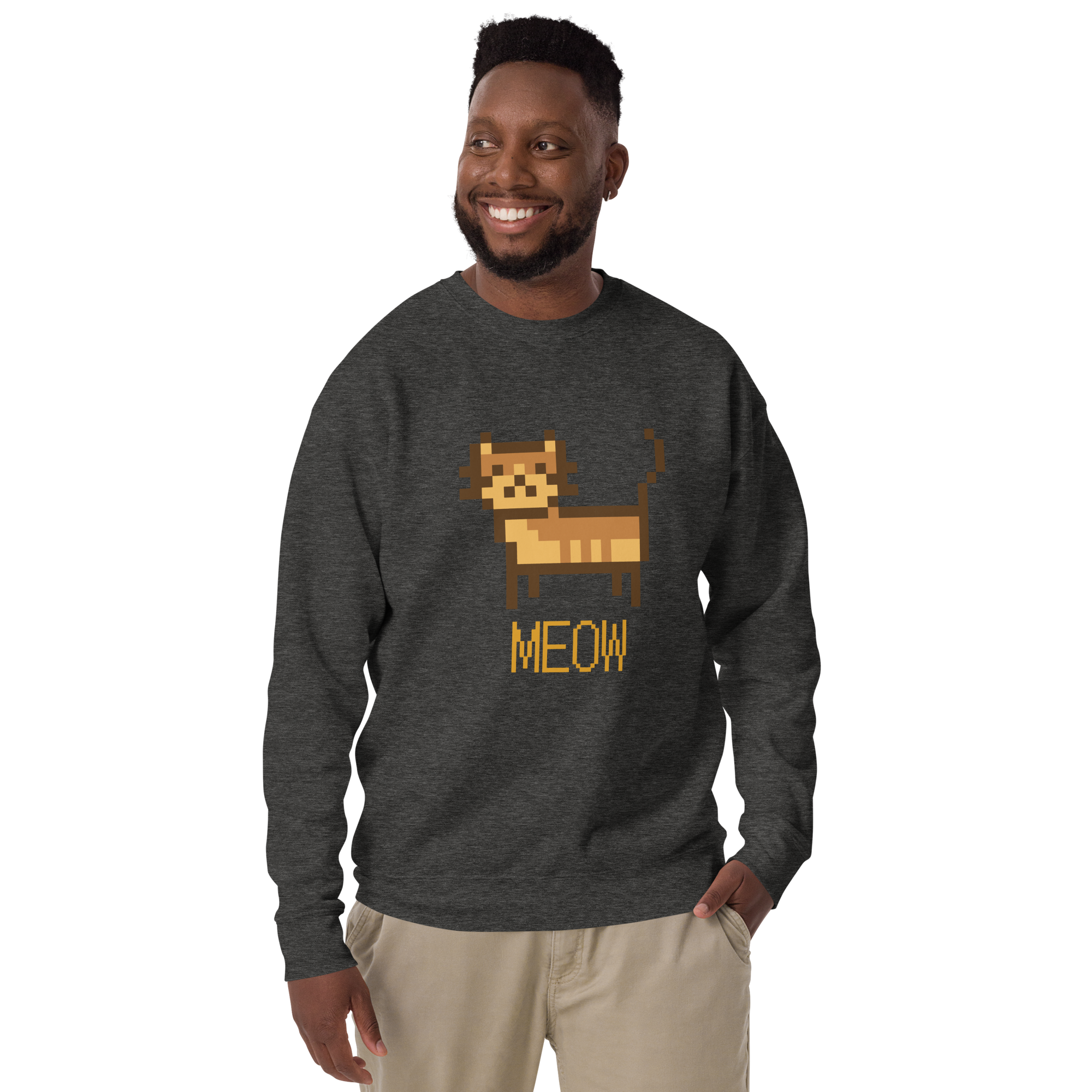 Unisex Pixel Cat Meow Premium Printed Sweatshirt forest-green