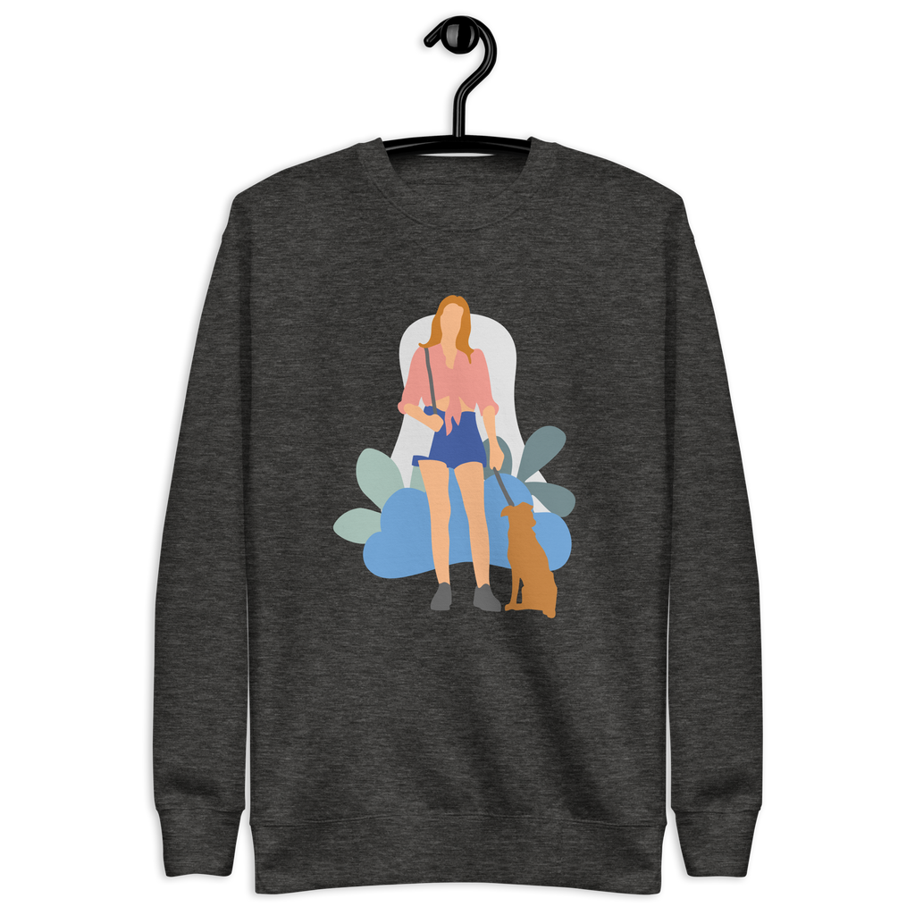 Unisex Girl With Dog Premium Printed Sweatshirt charcoal-heather