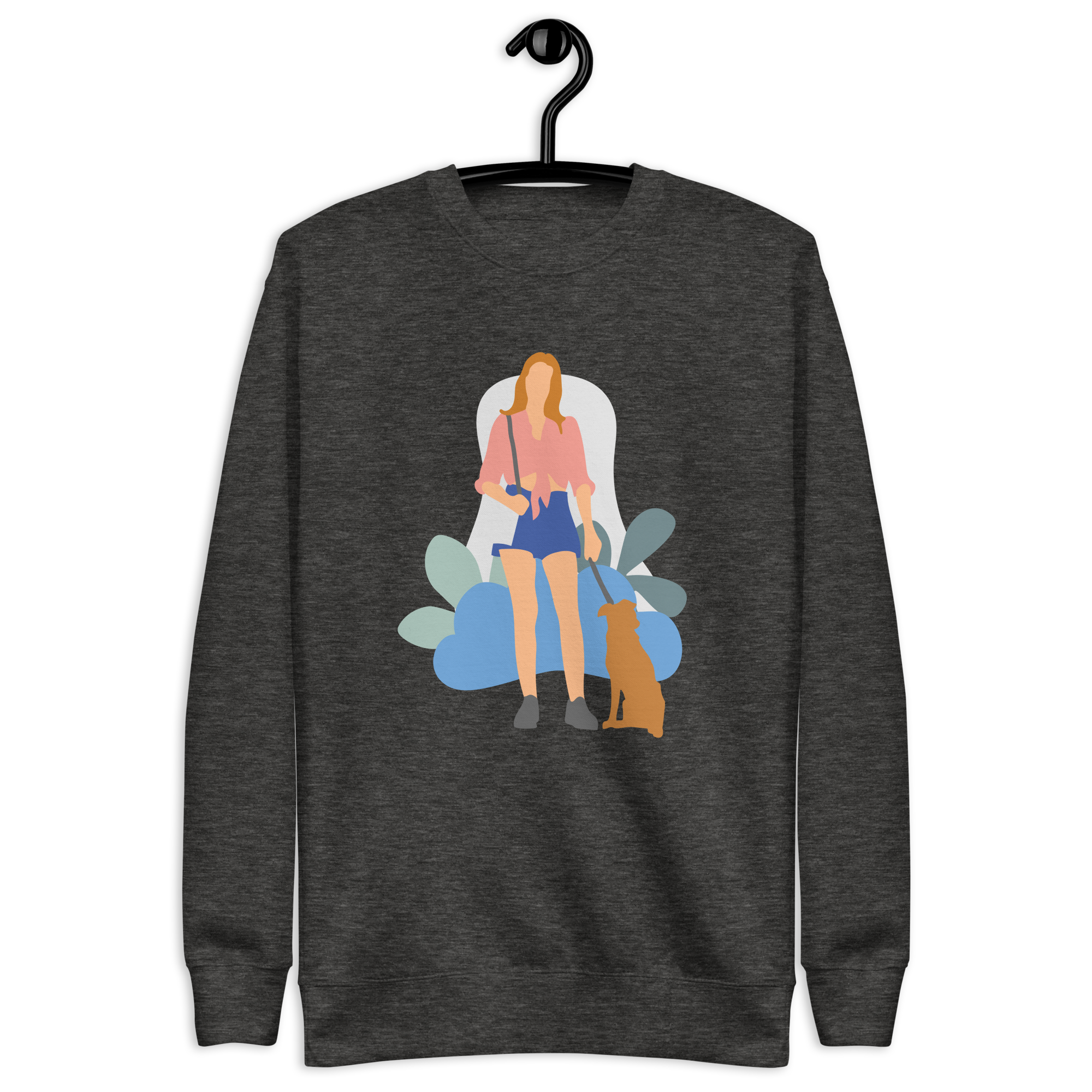 Unisex Girl With Dog Premium Printed Sweatshirt charcoal-heather