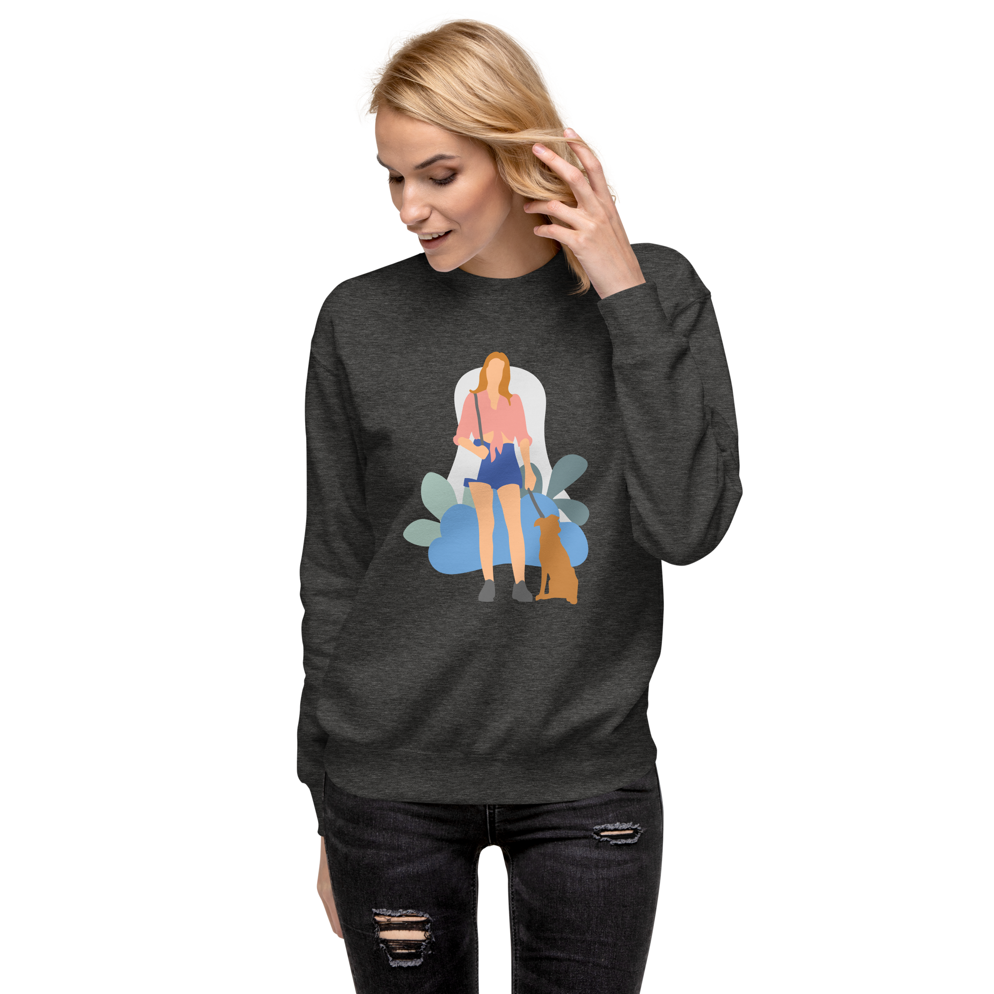 Unisex Girl With Dog Premium Printed Sweatshirt forest-green