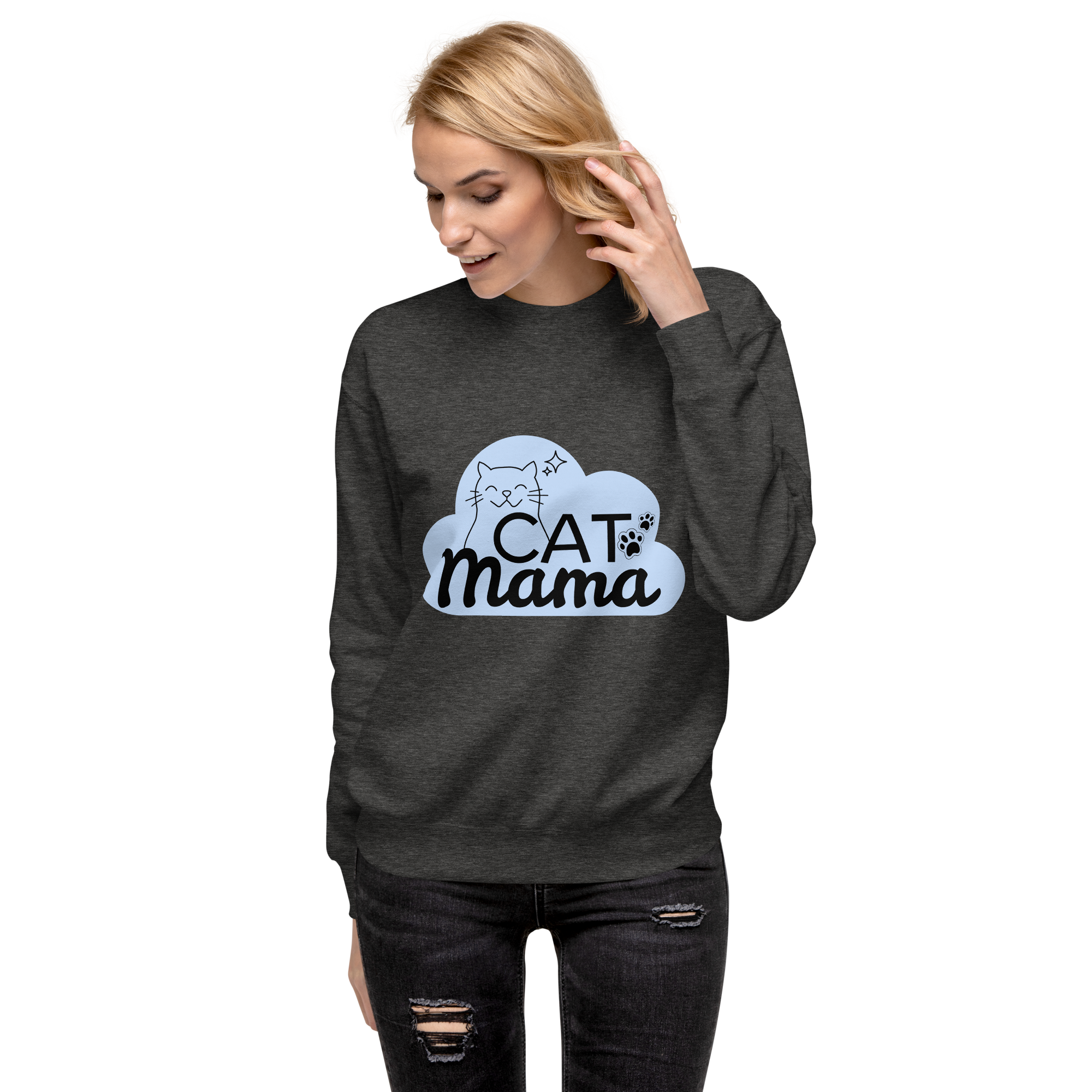 Unisex Cat Mama Premium Printed Sweatshirt forest-green
