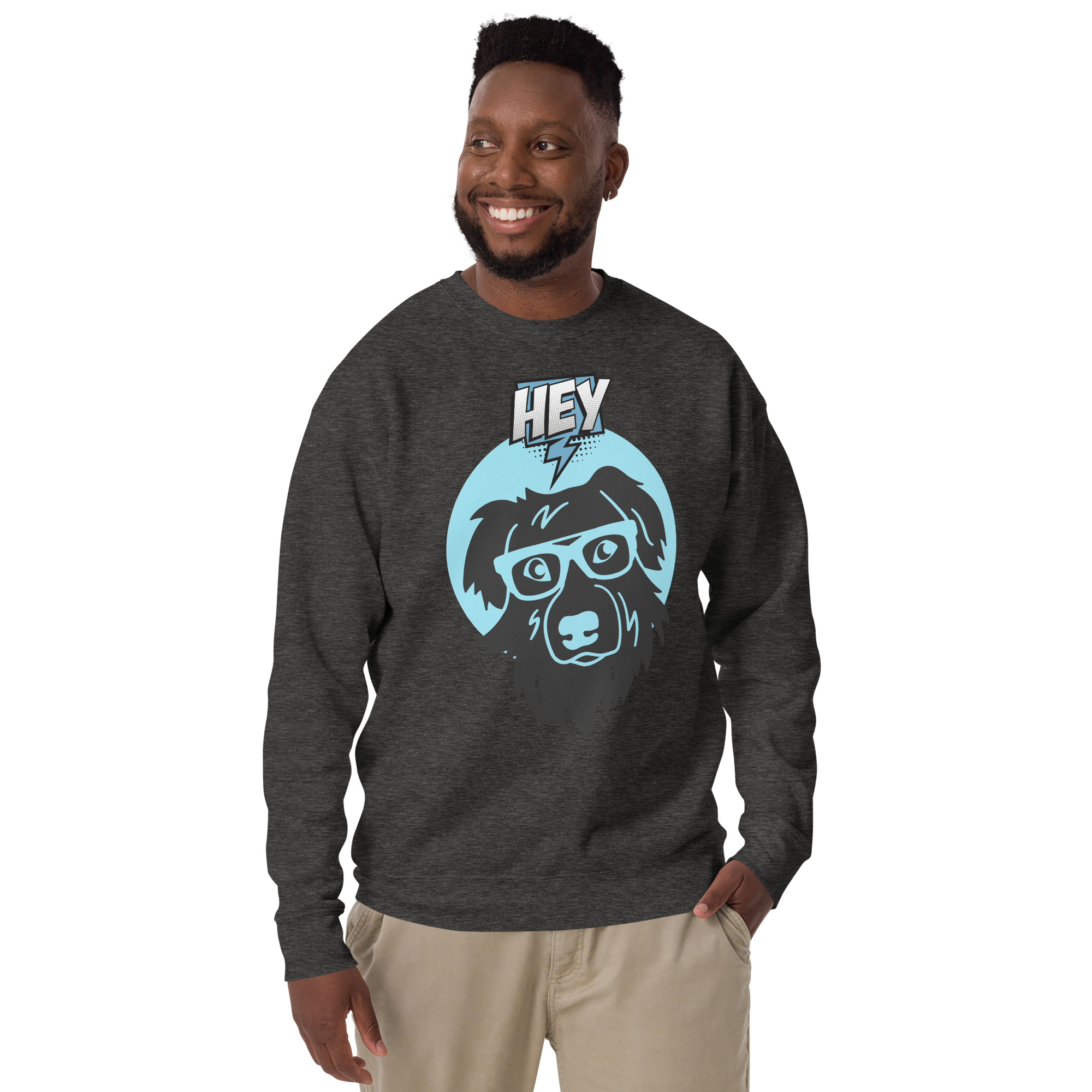 Unisex Hey Dog Graphic Premium Printed Sweatshirt carbon-grey