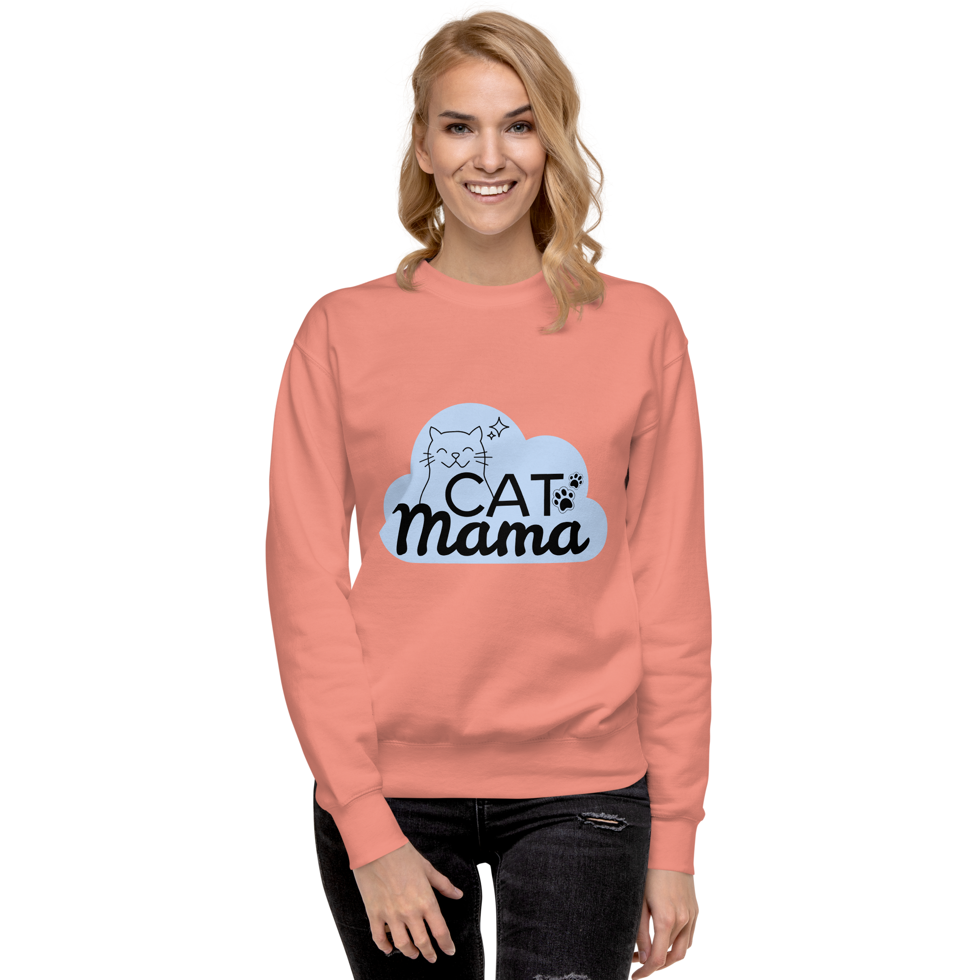Unisex Cat Mama Premium Printed Sweatshirt black