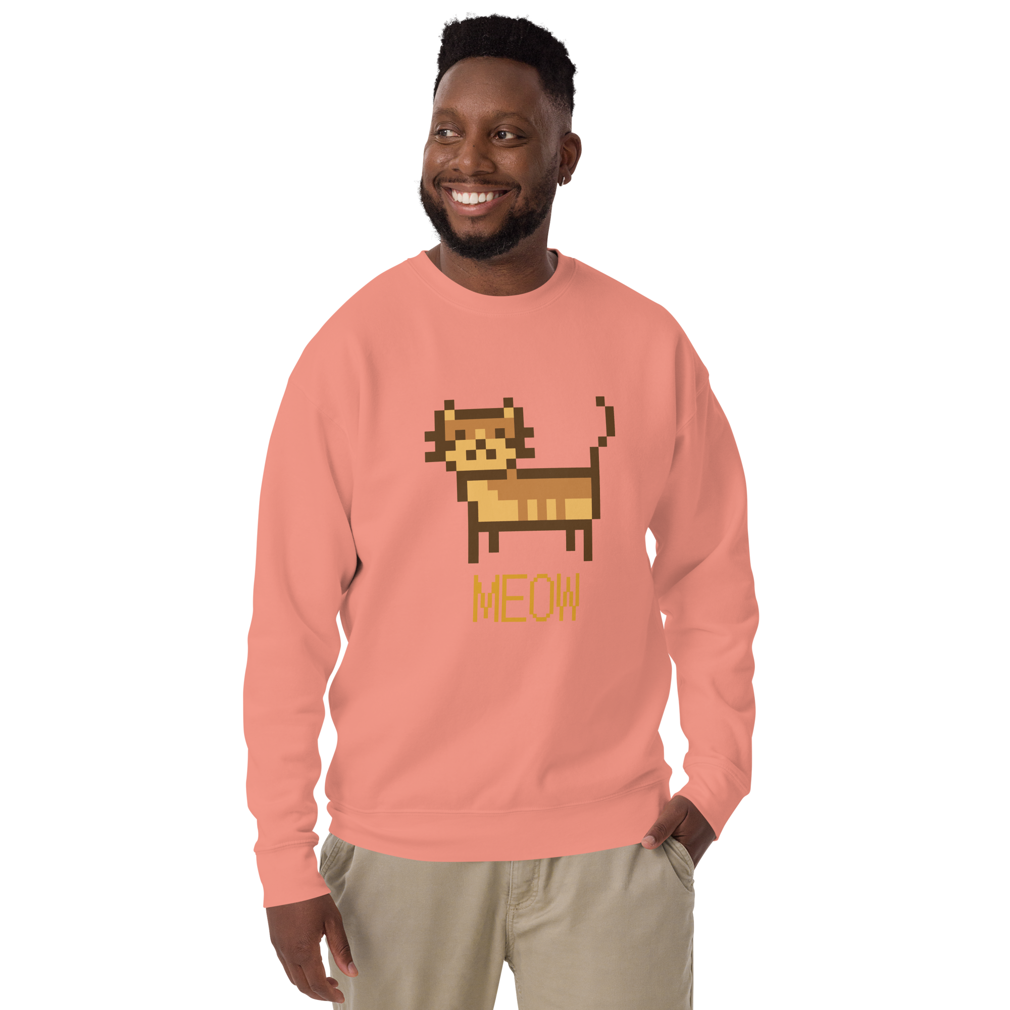 Unisex Pixel Cat Meow Premium Printed Sweatshirt white