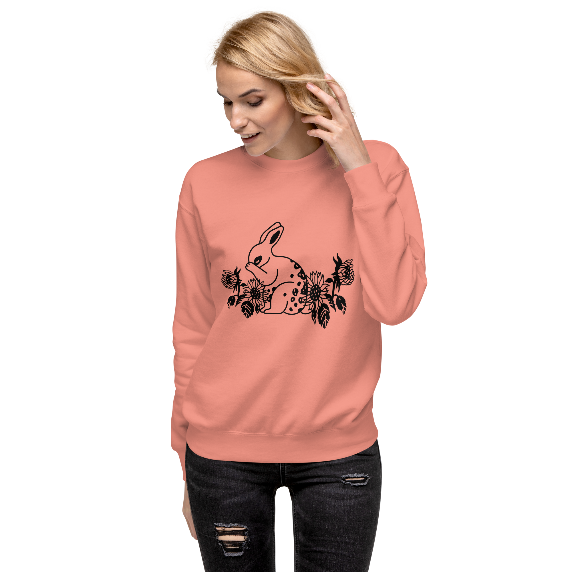 Unisex Floral Bunny Graphic Premium Printed Sweatshirt dusty-rose