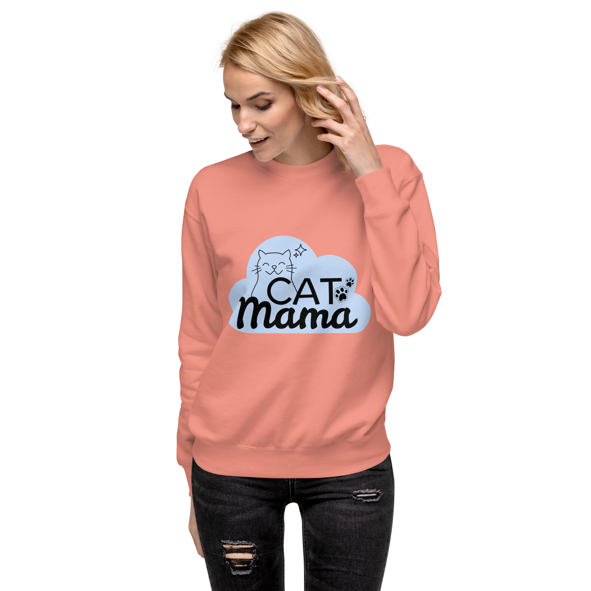 Unisex Cat Mama Premium Printed Sweatshirt black
