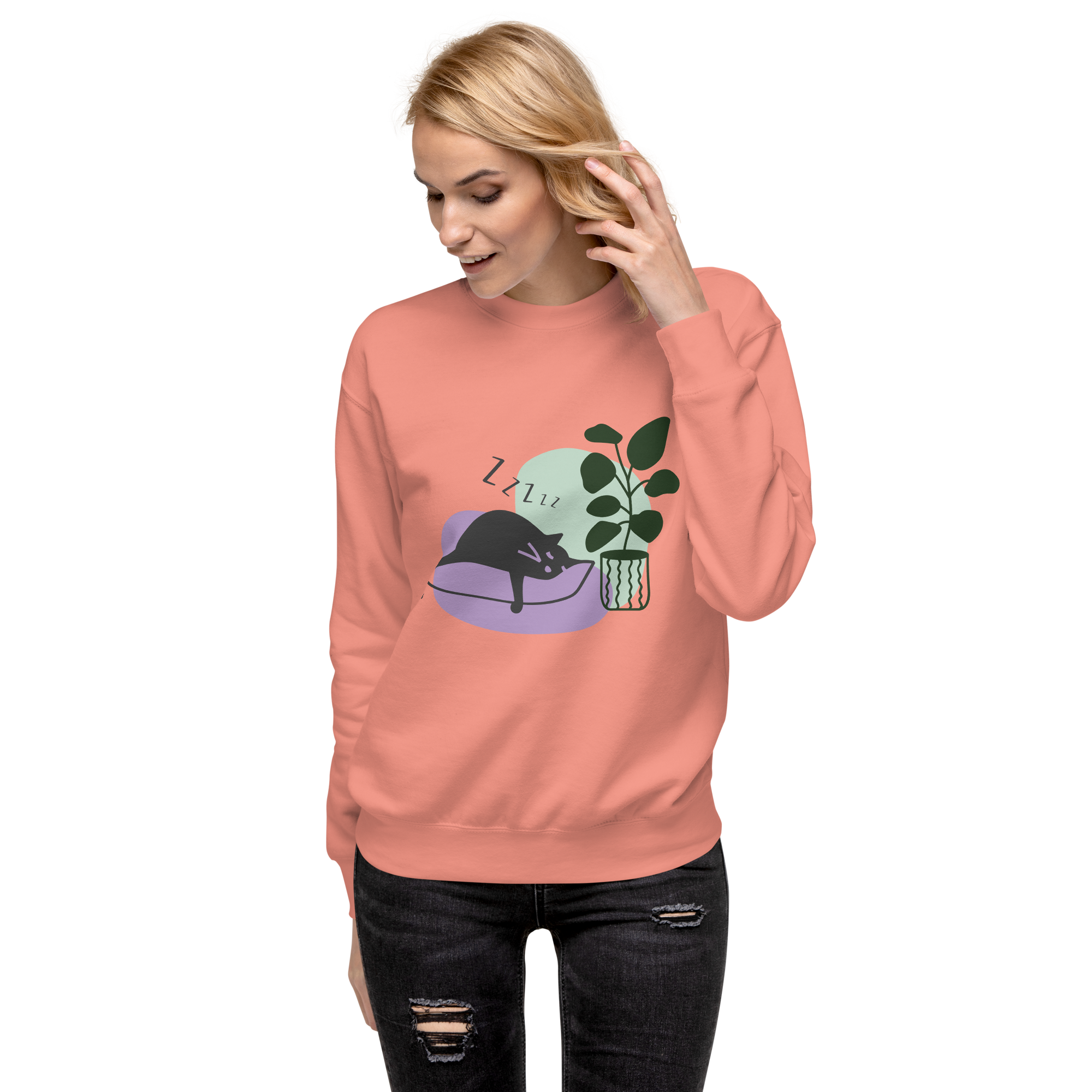 Unisex Cat Couch Premium Printed Sweatshirt dusty-rose