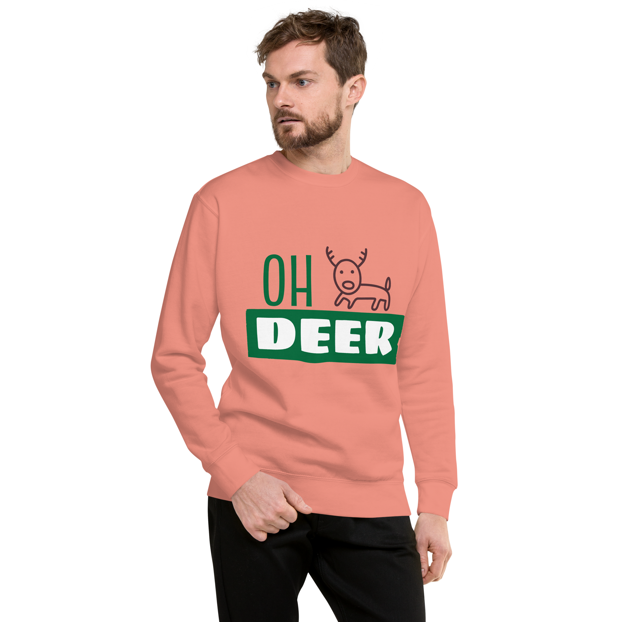 Unisex Deer Christmas Premium Printed Sweatshirt bone