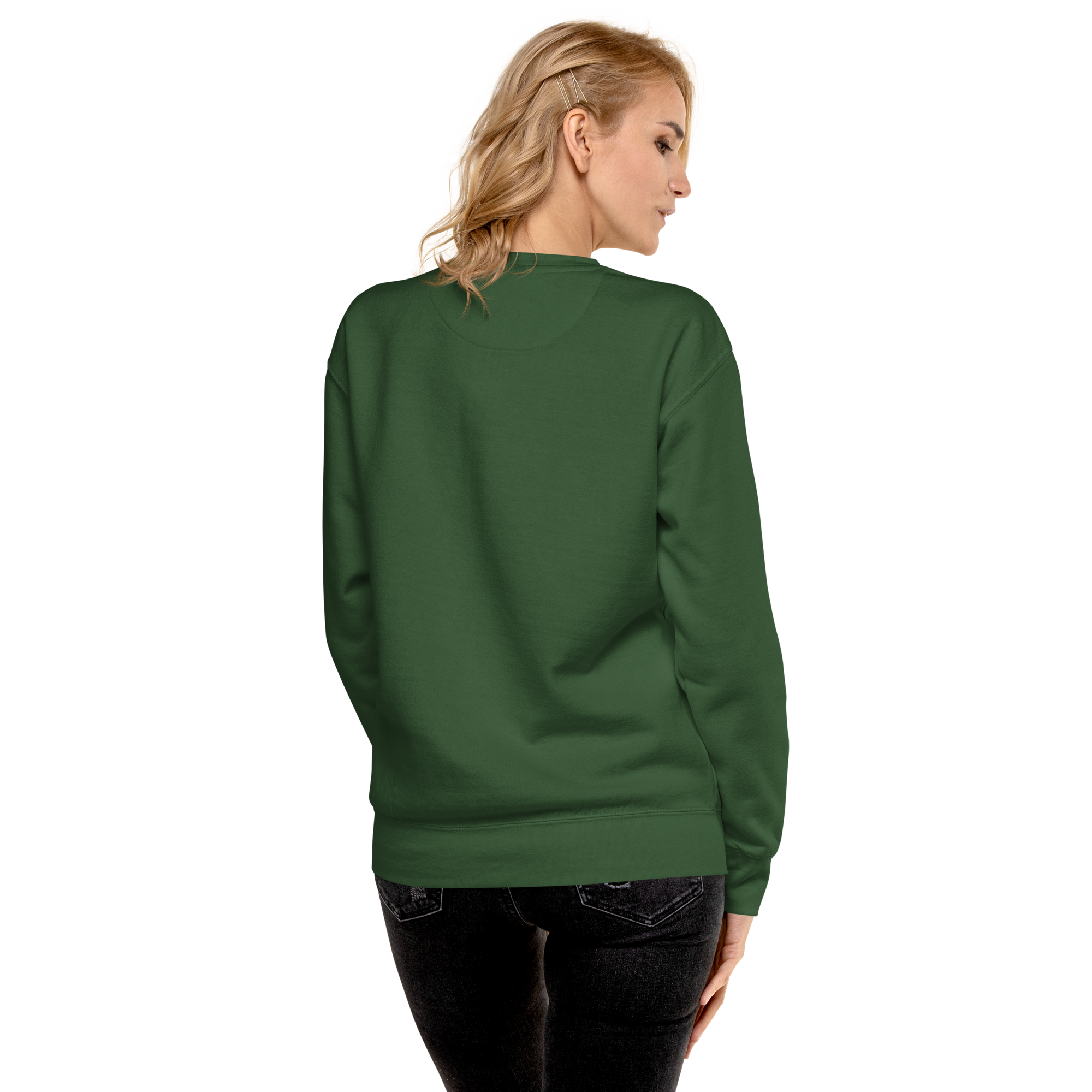 Unisex Woman With Cat Premium Printed Sweatshirt forest-green