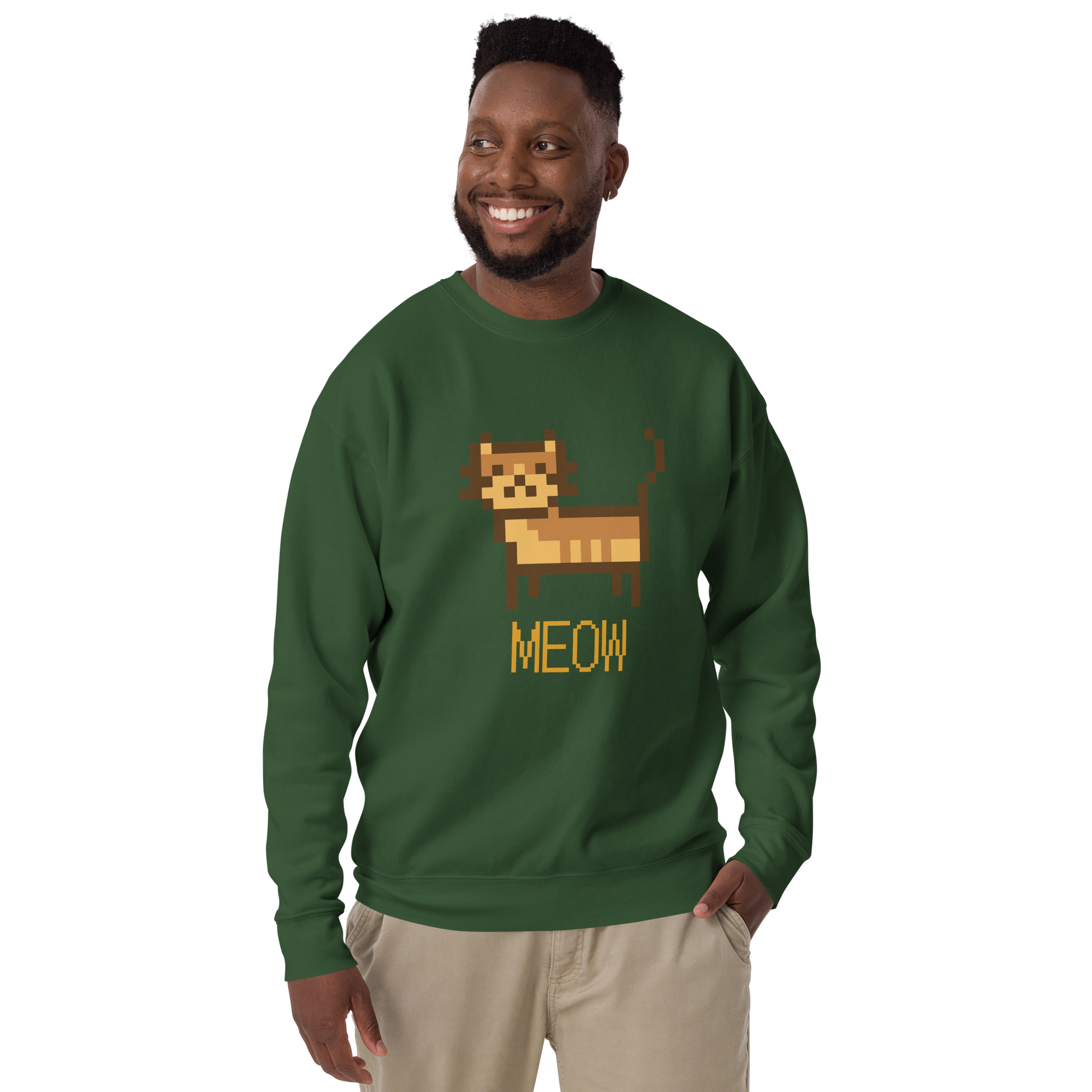 Unisex Pixel Cat Meow Premium Printed Sweatshirt dusty-rose