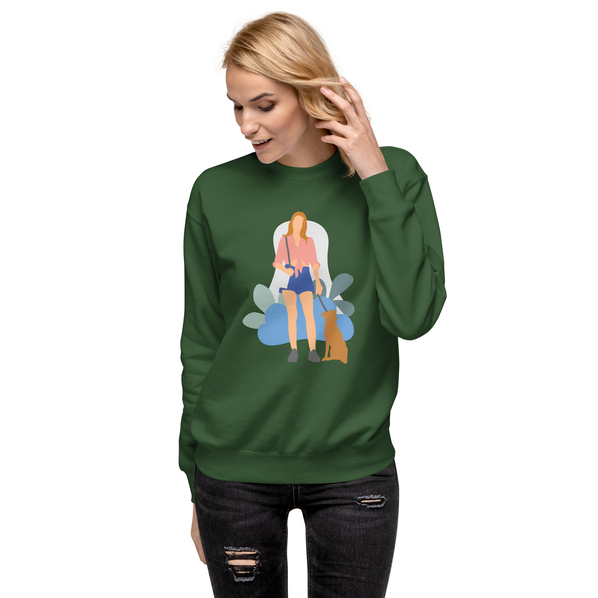 Unisex Girl With Dog Premium Printed Sweatshirt 