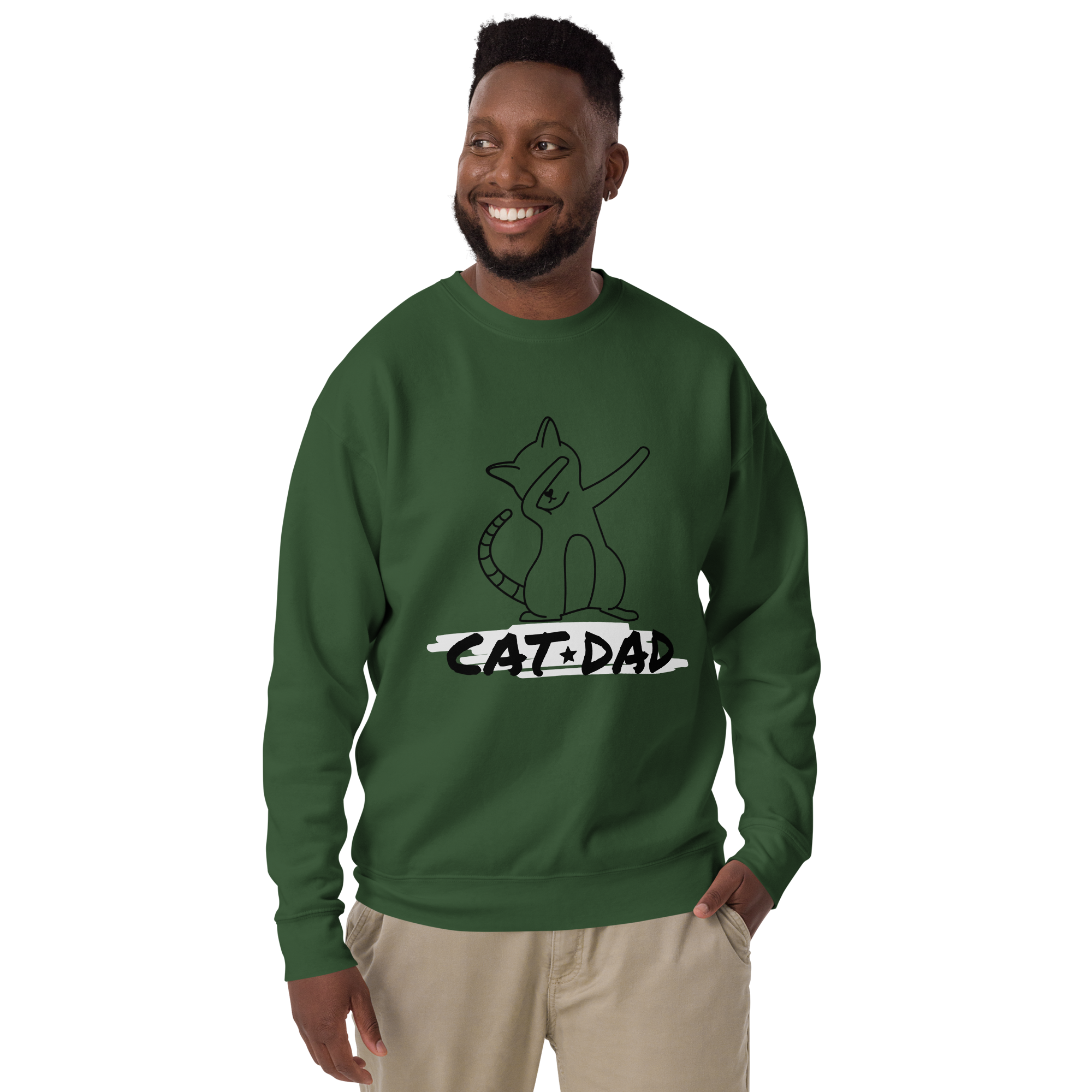 Unisex Cat Dad Graphic Premium Printed Sweatshirt forest-green