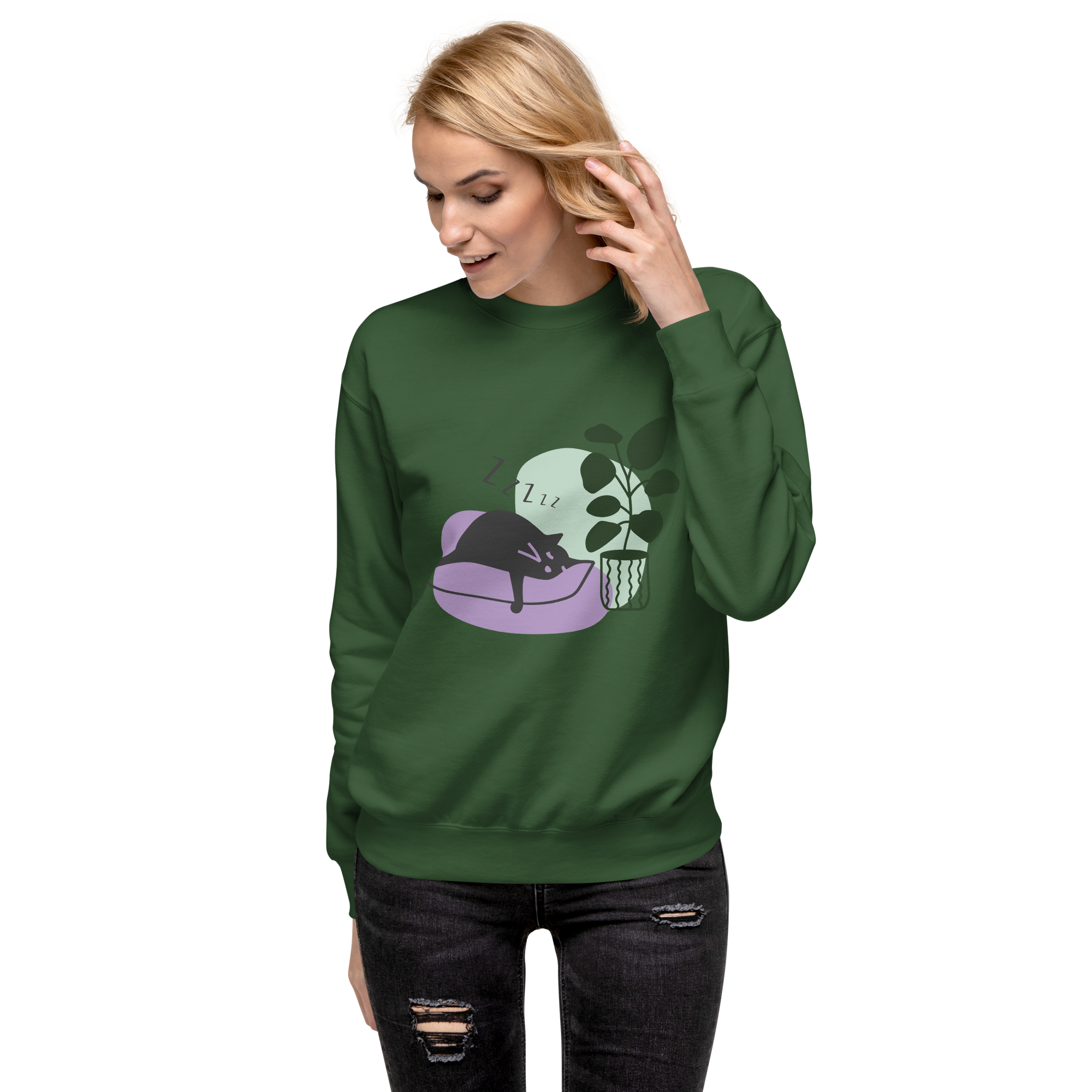 Unisex Cat Couch Premium Printed Sweatshirt white