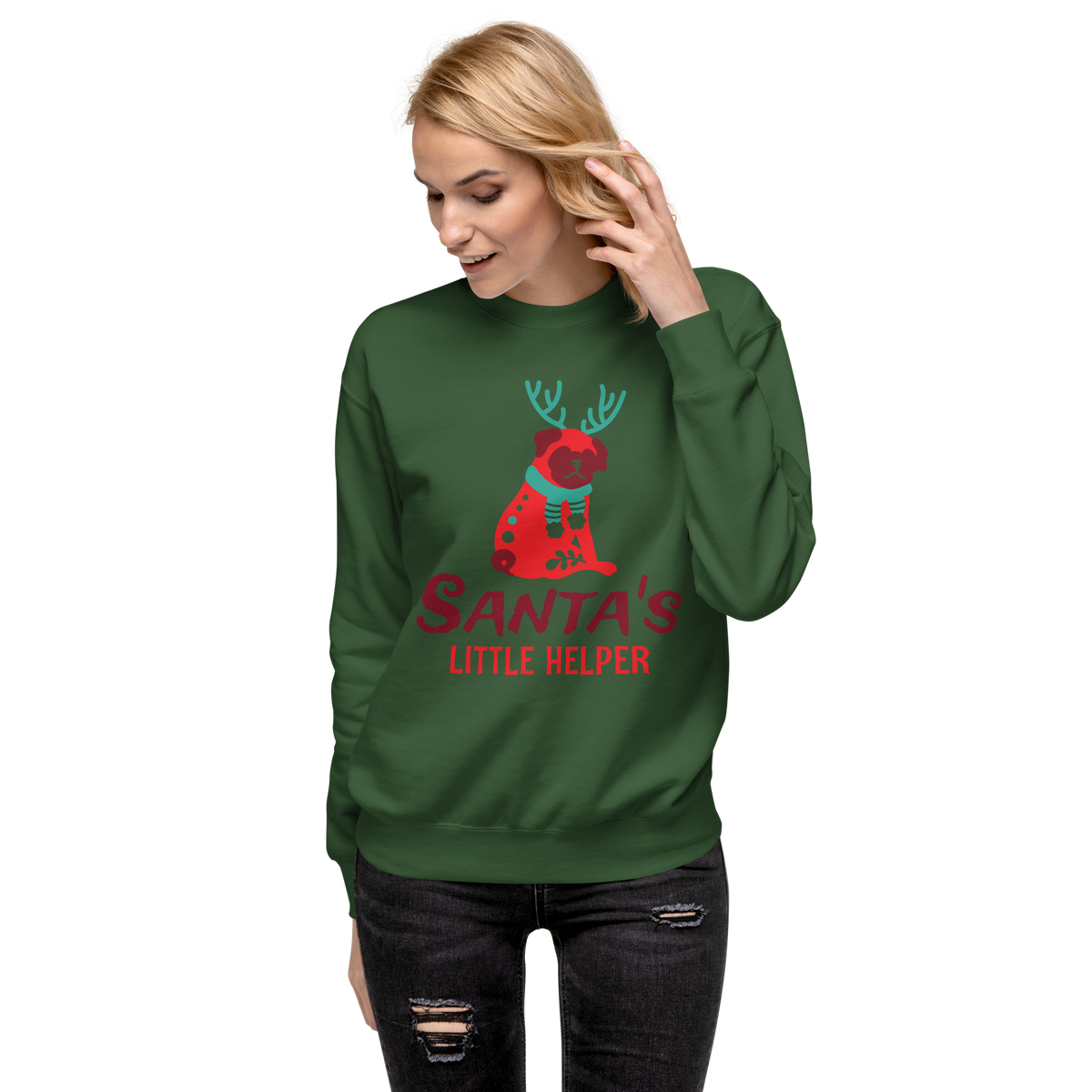 Unisex Santas Little Helper Dog Premium Printed Sweatshirt black