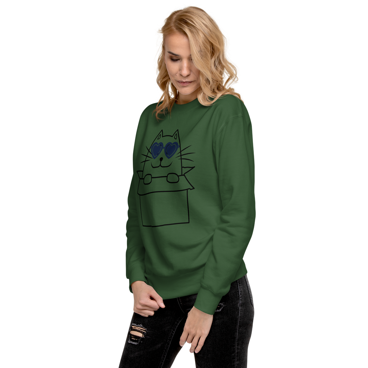Unisex Cat In A Box Premium Printed Sweatshirt bone