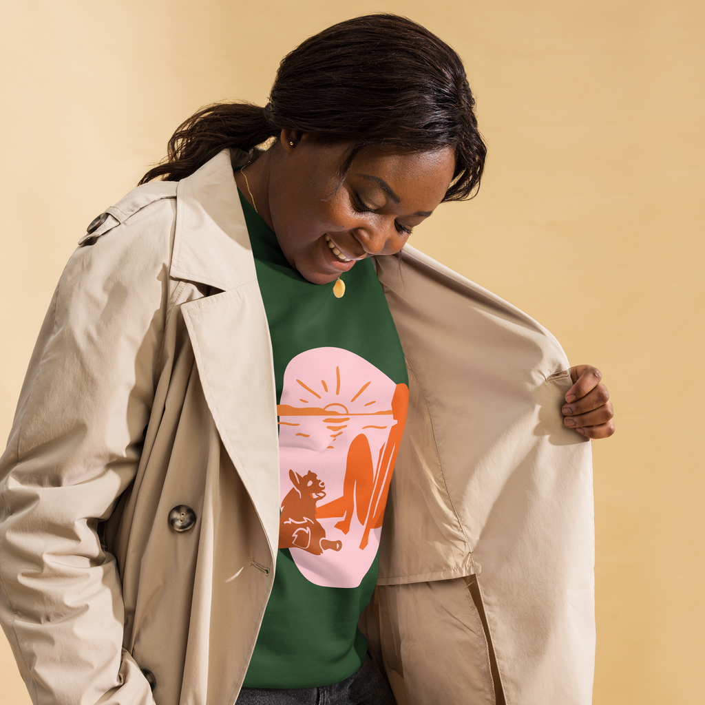 Unisex Woman With Cat Premium Printed Sweatshirt forest-green