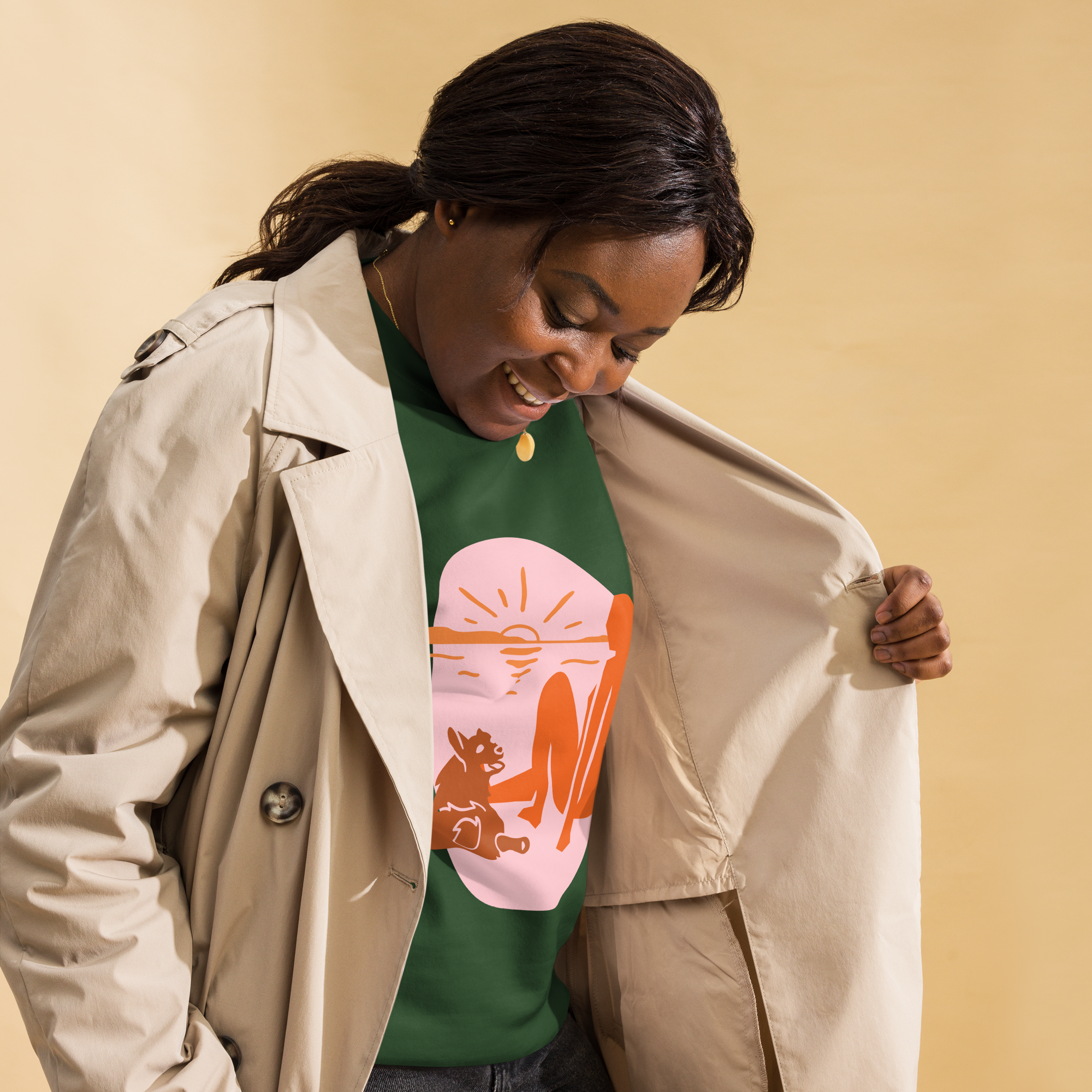 Unisex Woman With Cat Premium Printed Sweatshirt forest-green