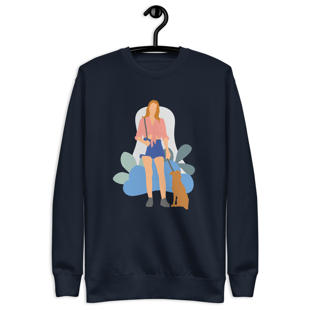 Unisex Girl With Dog Premium Printed Sweatshirt navy-blazer