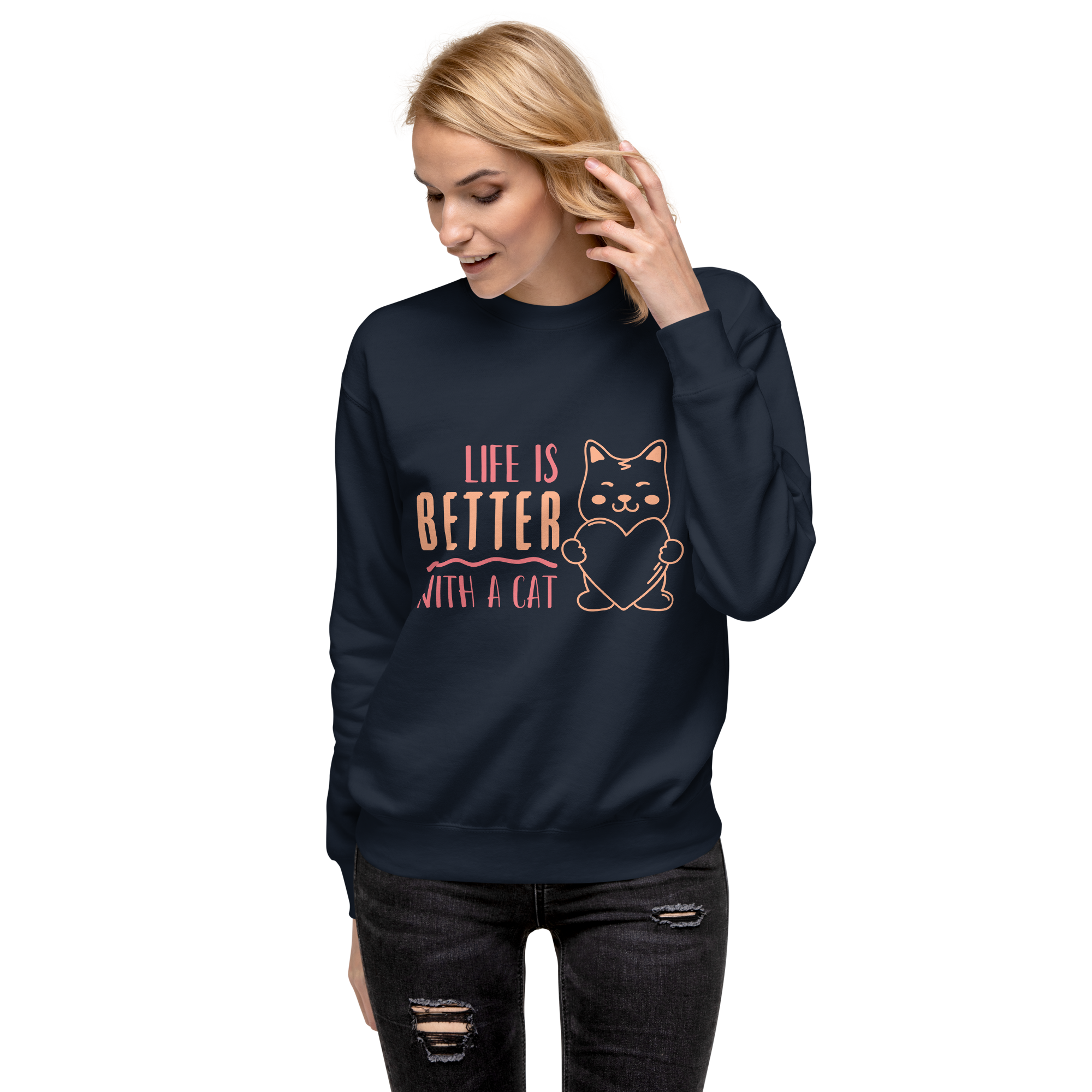 Unisex Life Is Better With A Cat Premium Printed Sweatshirt forest-green